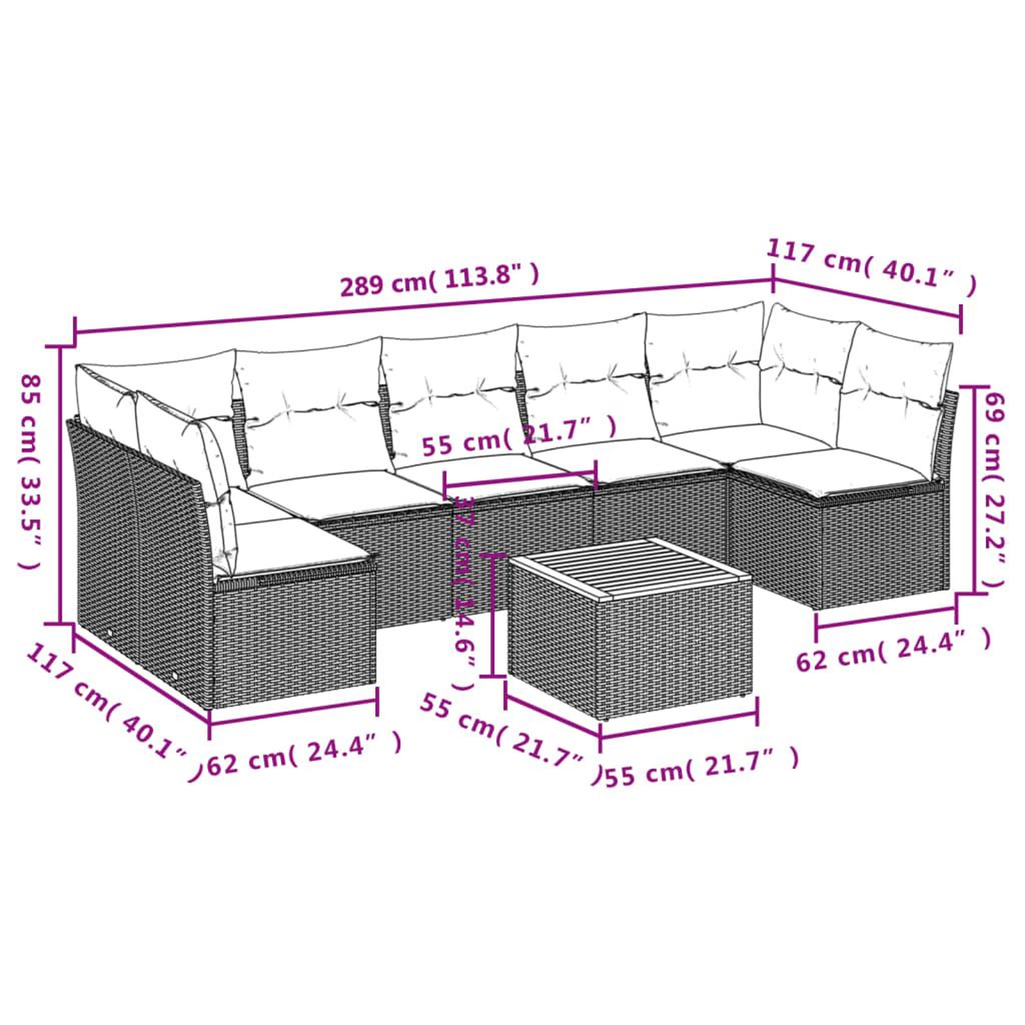 Voir la diapositive 4 : VIDAXL Salon de jardin 8 pcs avec coussins gris resine tressee