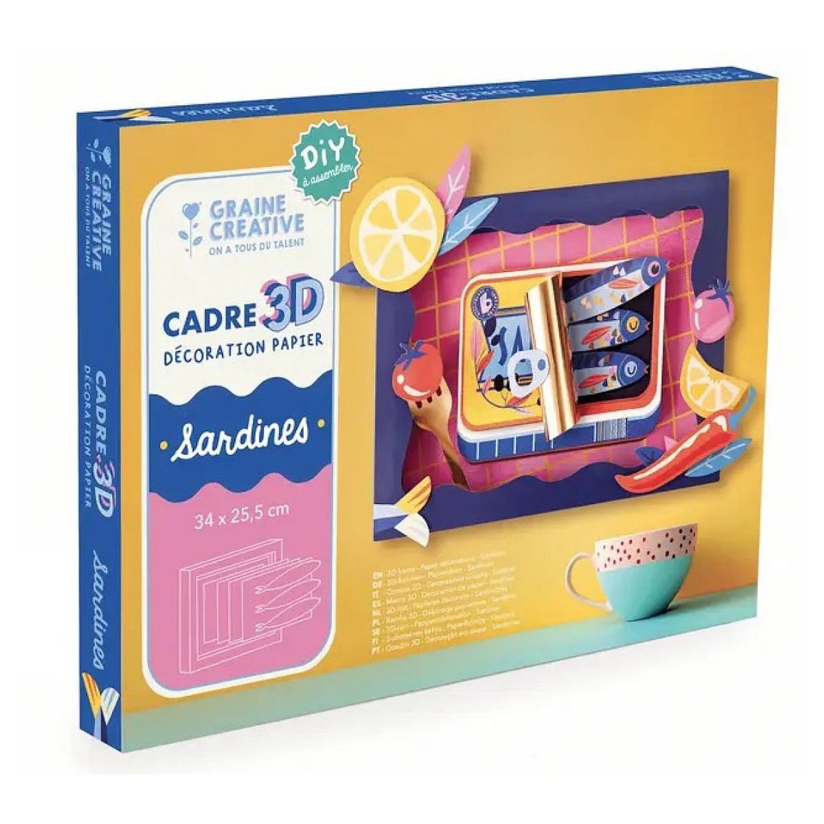 Graine créative coffret creatif Cadre 3D Papier Les Sardines
