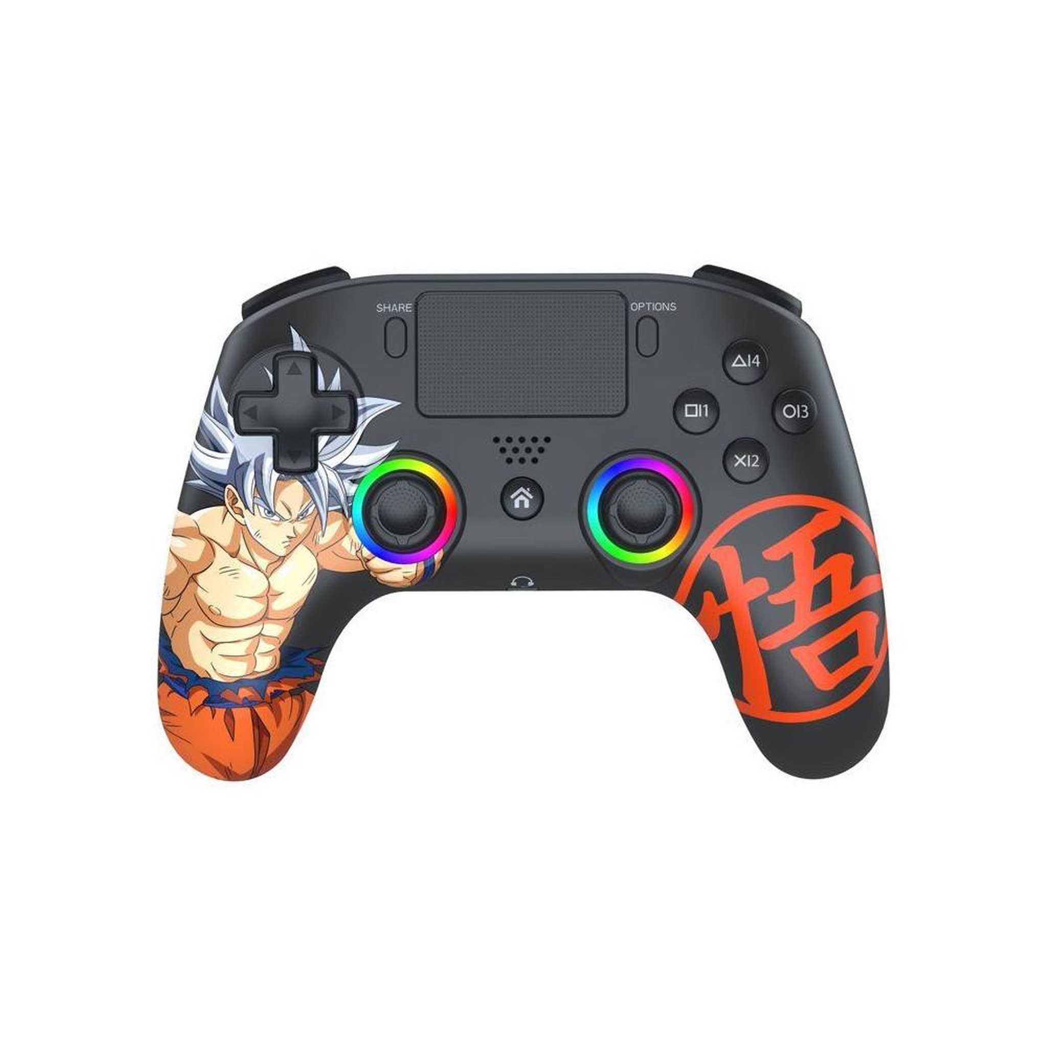 Subsonic Manette sans fil ps5 et pc led dragon ball goku ultra instinct noir, rgb, turbo, 2 palettes arrière m1/m2 et gyroscope 6 axes