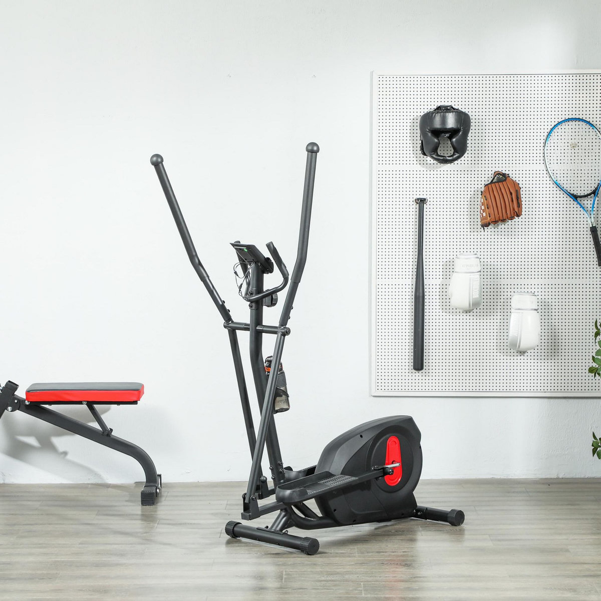 HOMCOM Vélo elliptique magnétique 8 niveaux résistance écran LED multifonction roulettes déplacement rouge noir