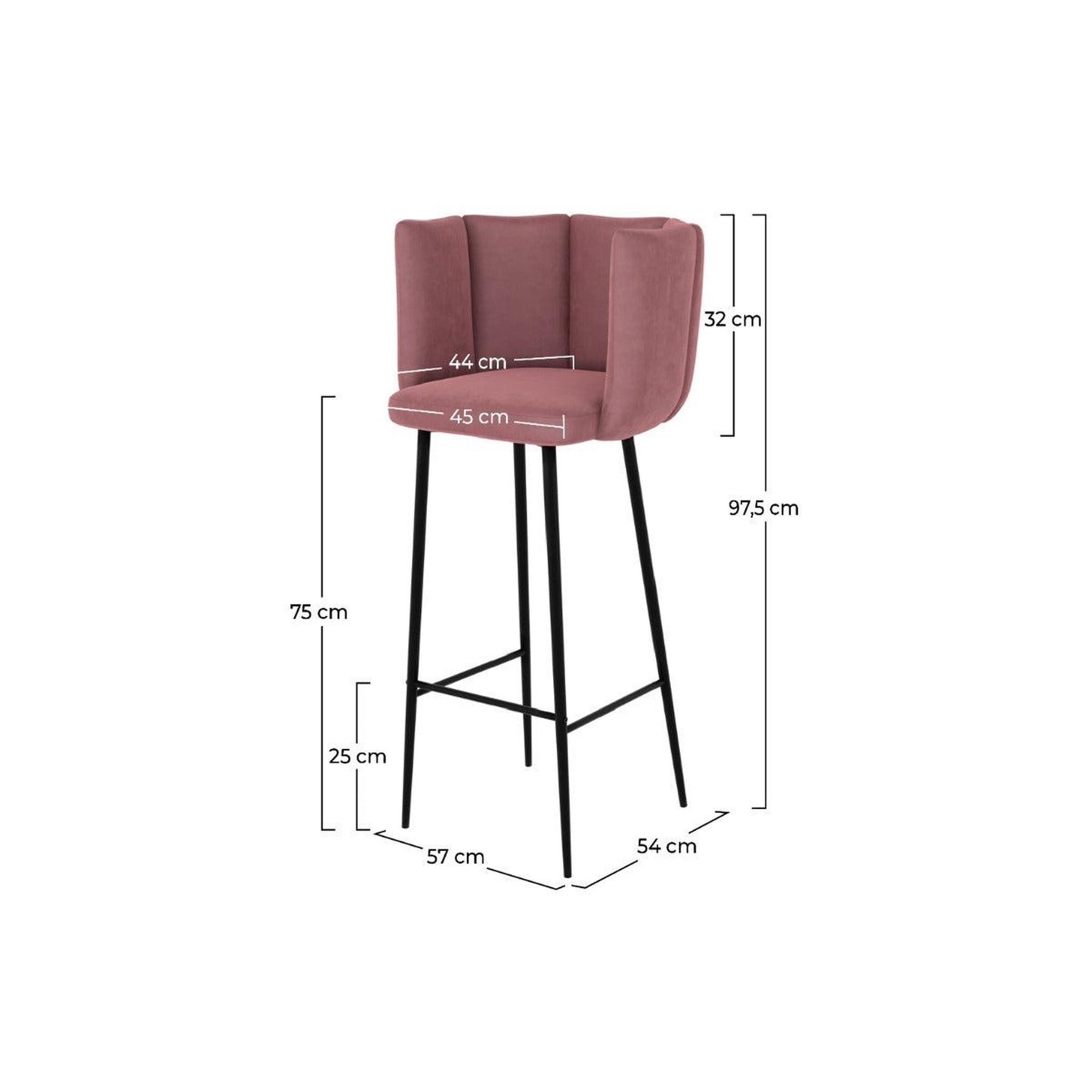 Voir la diapositive 4 : MAISON PAVANE Lot de 2 chaises de bar en velours rose 75 cm-Rosy