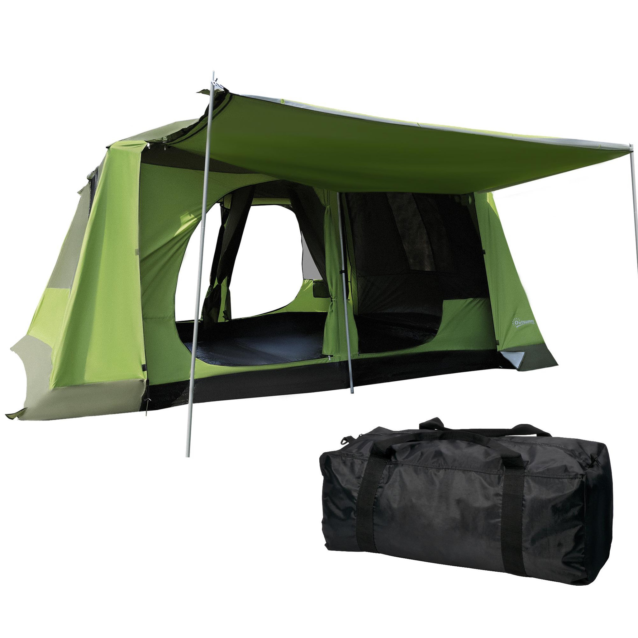 Voir la diapositive 2 : OUTSUNNY Tente de camping familiale avec porche 4 à 8 personnes sac de transport inclus vert