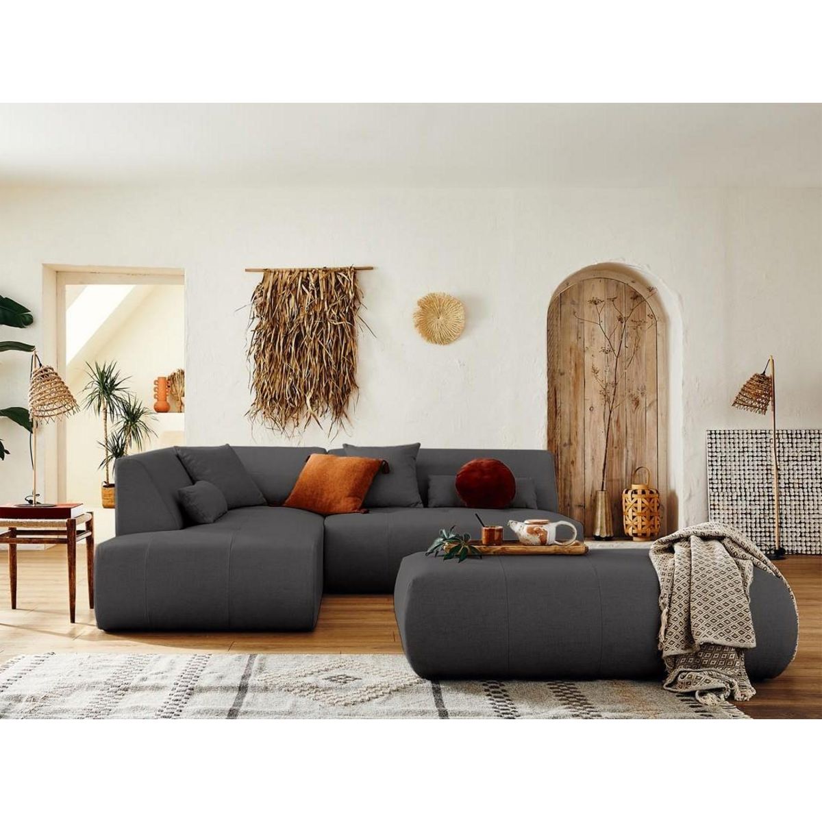 LISA DESIGN Onyx - canapé modulable d'angle gauche 5 places - en tissu