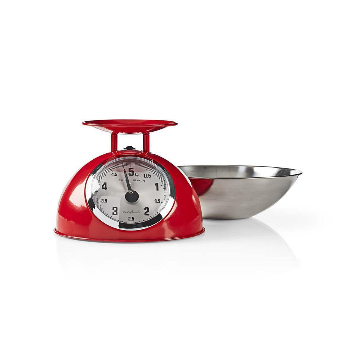 NEDIS Balance de cuisine Retro Rouge Analogique Bol amovible acier 5kg Fonction Tare NEDIS