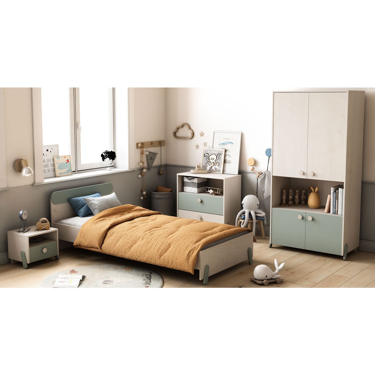 Armoire enfant 4 portes 1 niches L89cm NOLAN