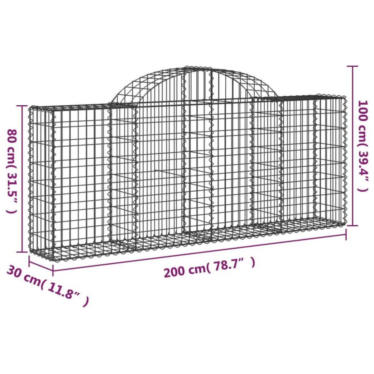 VIDAXL Paniers a gabions arques 6 pcs 200x30x80/100 cm Fer galvanise