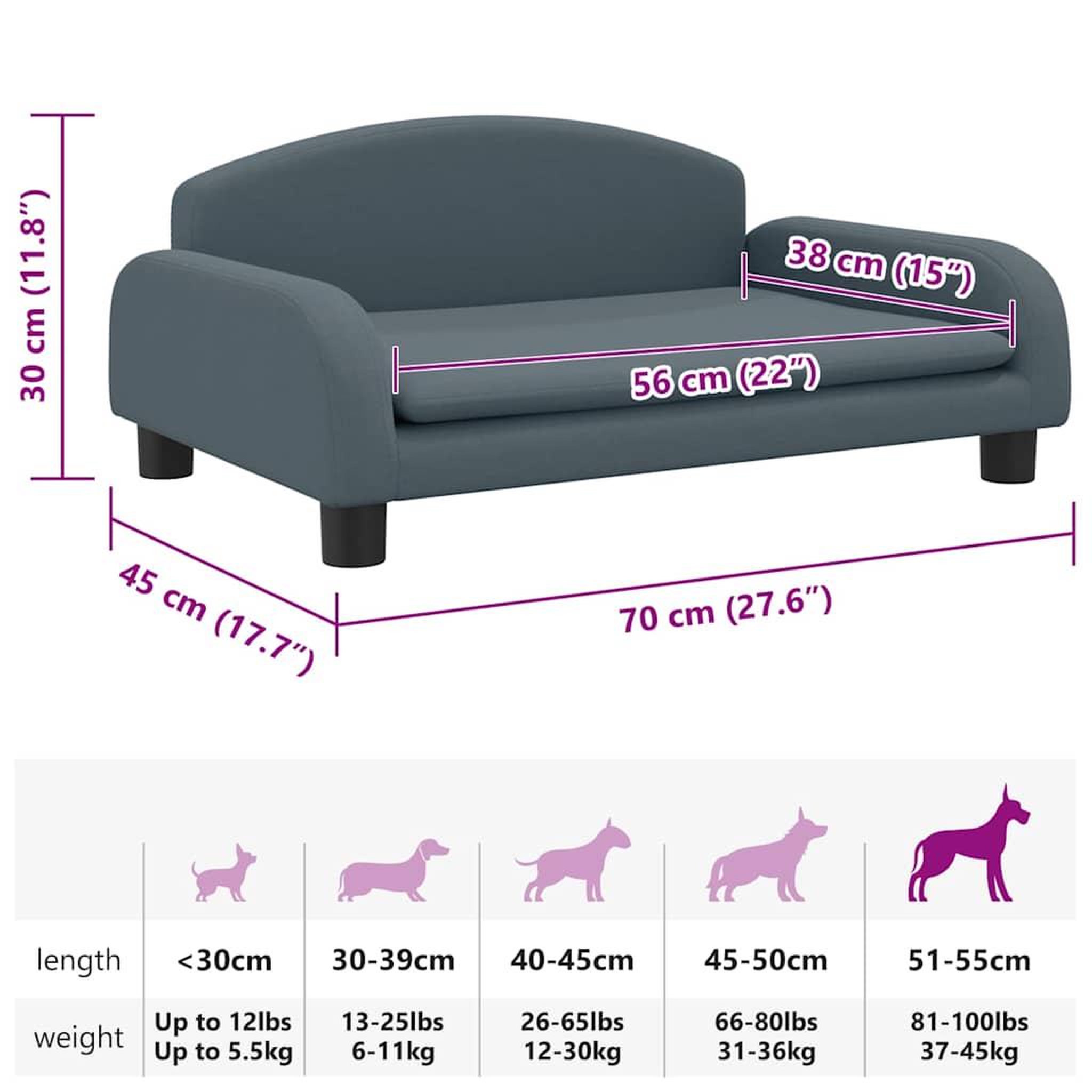 Voir la diapositive 6 : VIDAXL Lit pour chien gris fonce 70x45x30 cm tissu