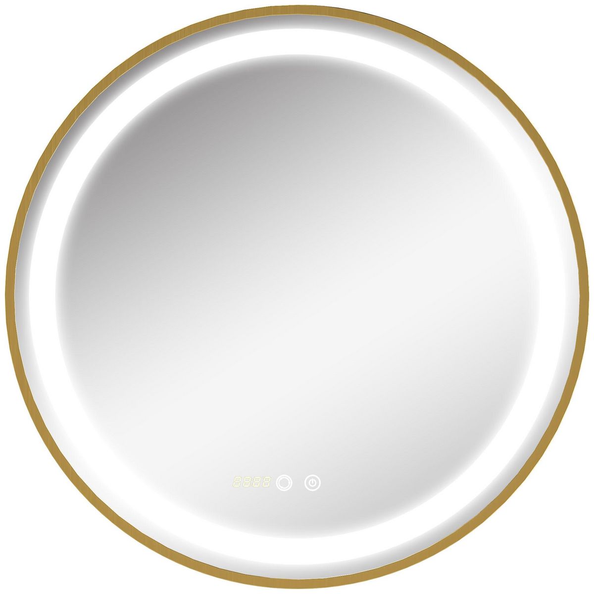 KLEANKIN Miroir rond LED tactile salle de bain dia. 60 cm - 3 couleurs température, affichage heure - alu doré