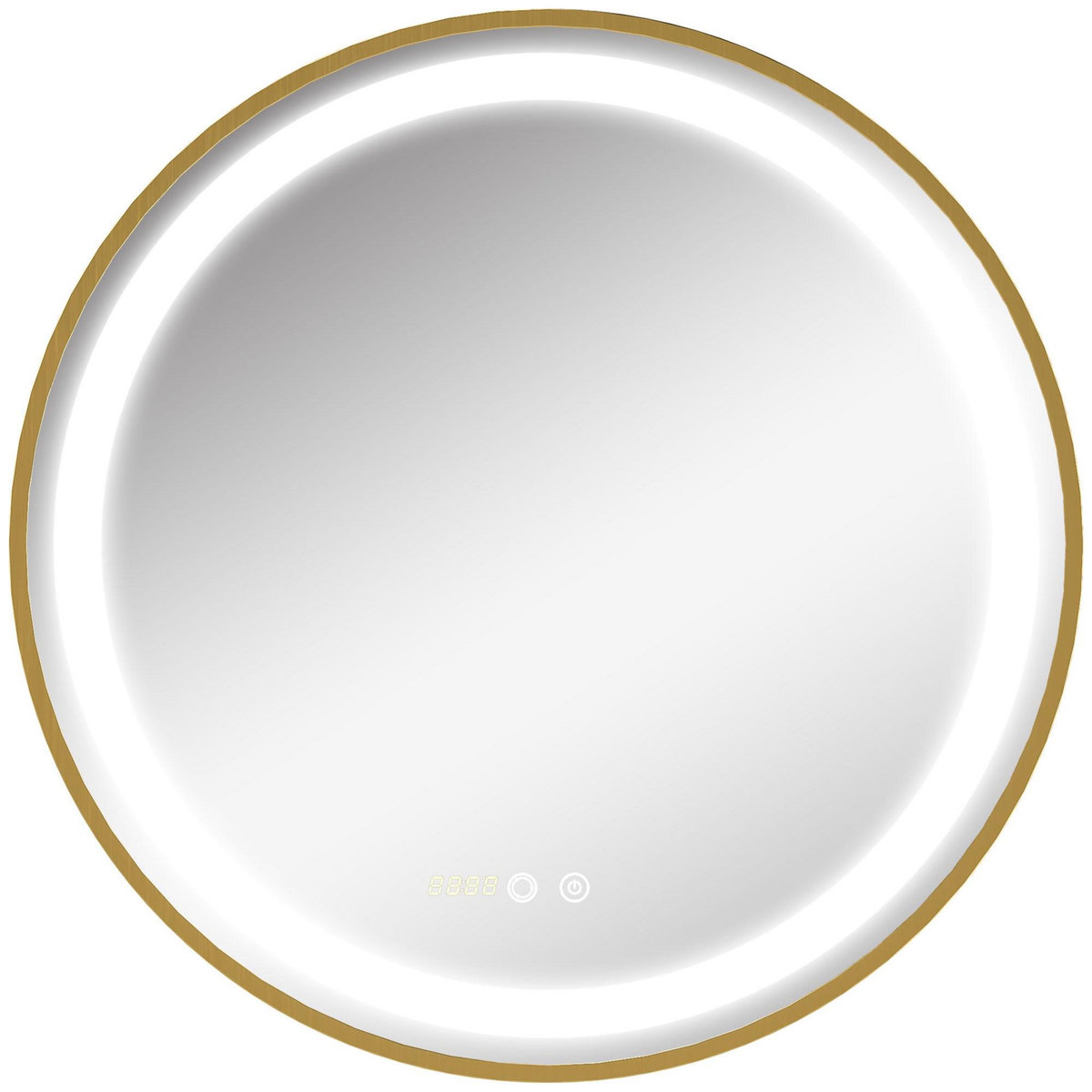 KLEANKIN Miroir rond LED tactile salle de bain dia. 60 cm - 3 couleurs température, affichage heure - alu doré