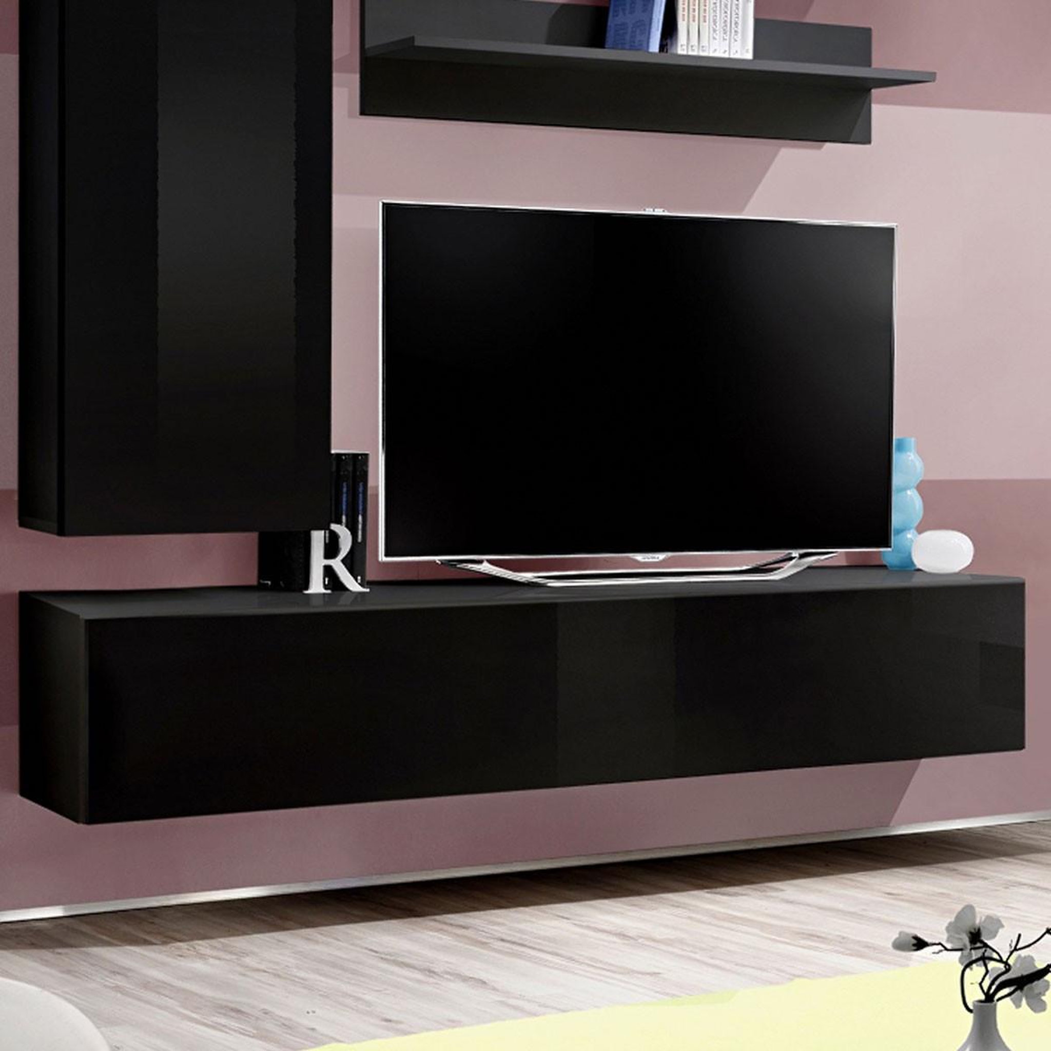 Voir la diapositive 3 : Paris Prix Ensemble meuble tv mural  fly h1  170cm noir