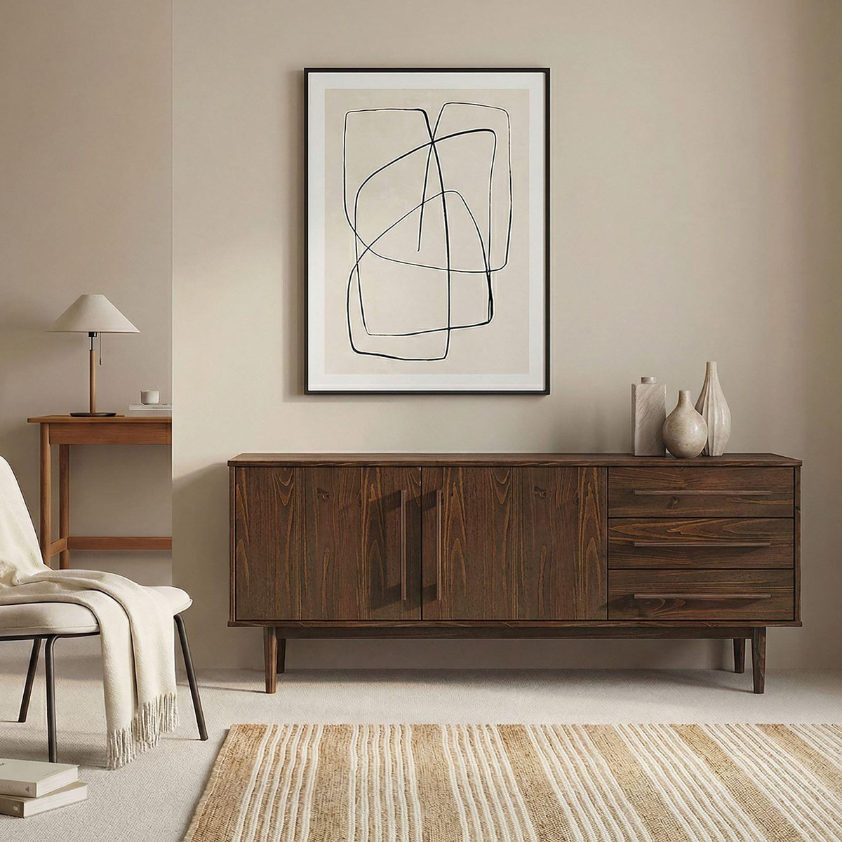 IDIMEX Buffet TECCA L 170 cm 2 portes 3 tiroirs en bois massif