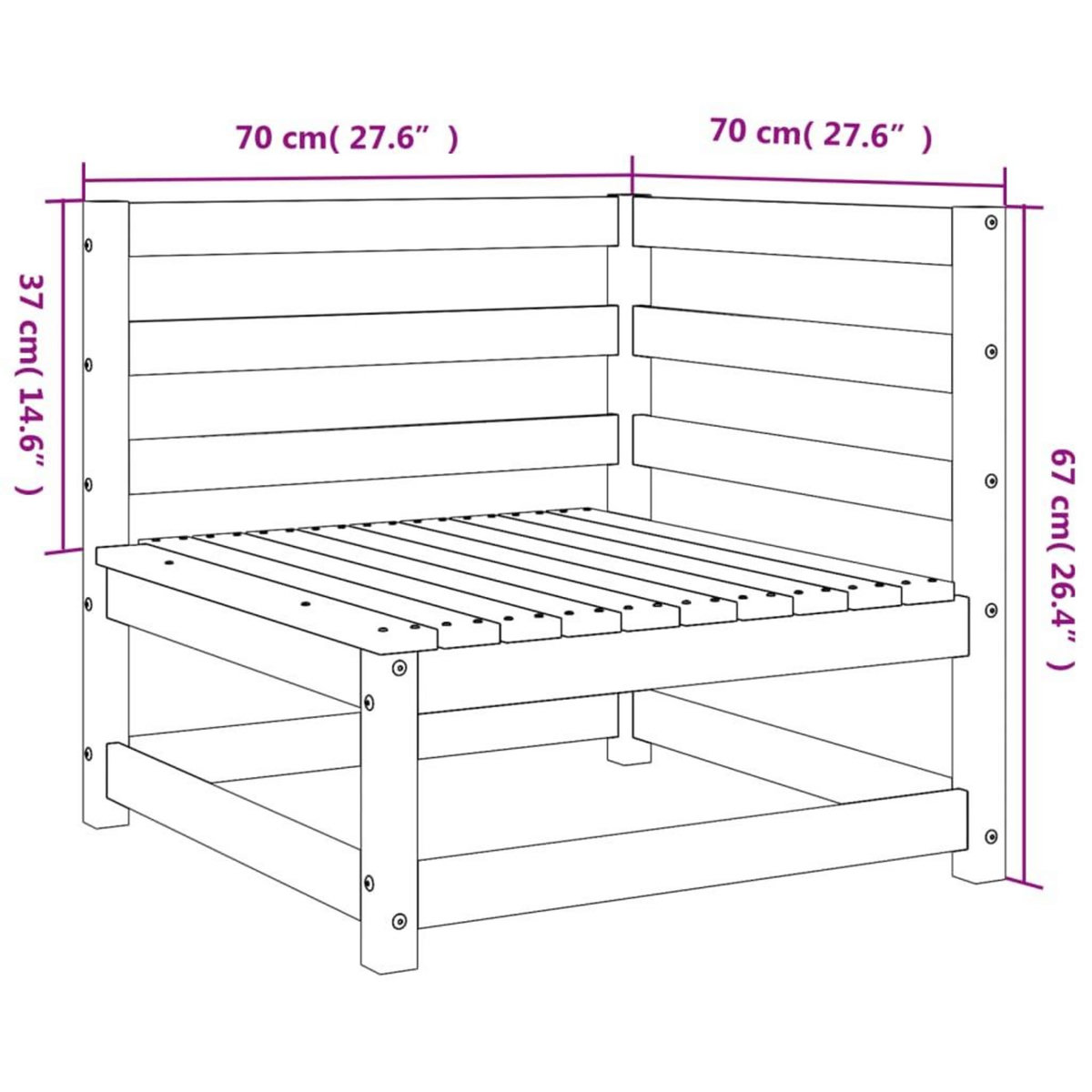 VIDAXL Canapes d'angle de jardin 2 pcs 70x70x67 cm bois de pin massif