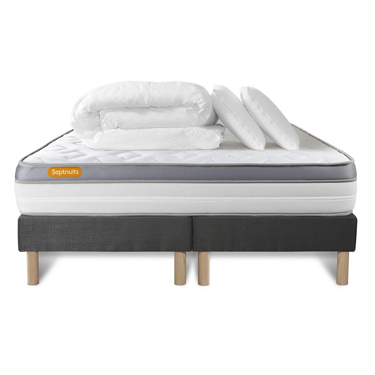 SEPTNUITS Pack matelas + double sommiers gris Memo Zen Mousse à mémoire de forme 5 zones de confort MAXI épaisseur