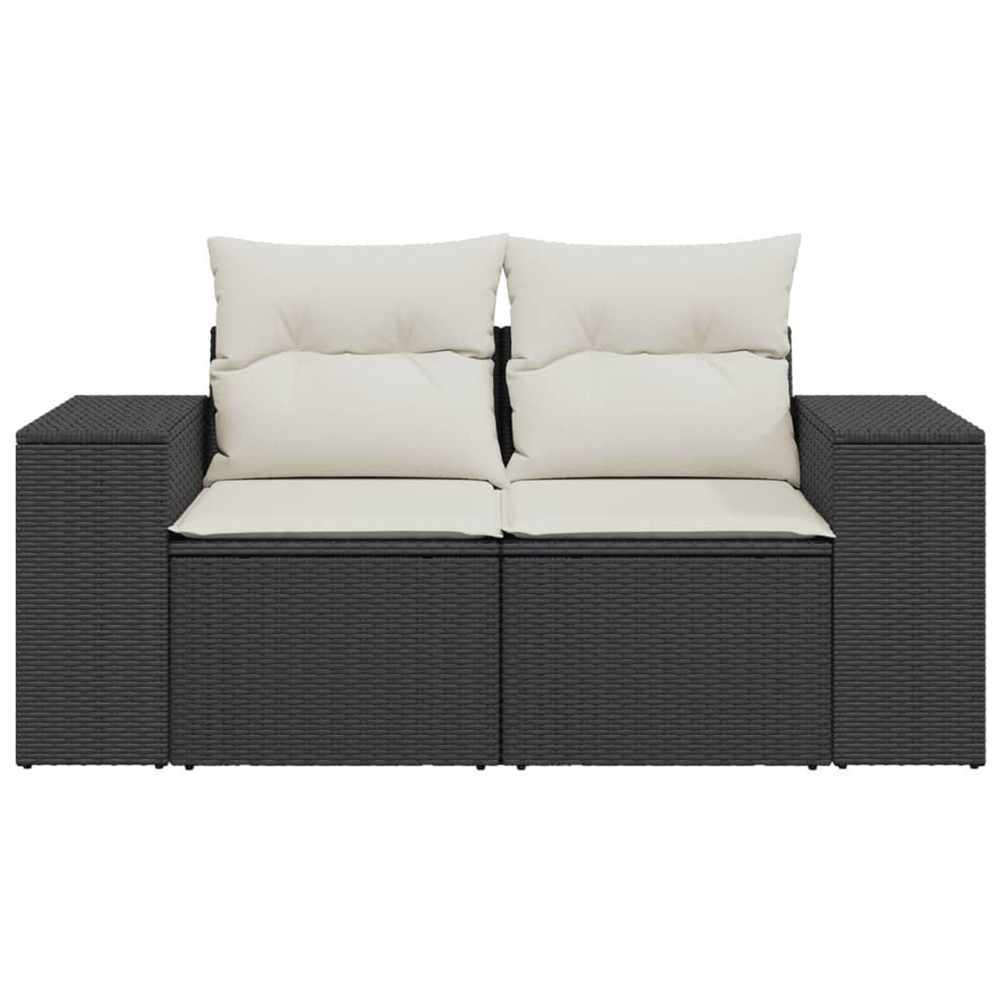 Voir la diapositive 4 : VIDAXL Canape de jardin avec coussins 2 places noir resine tressee