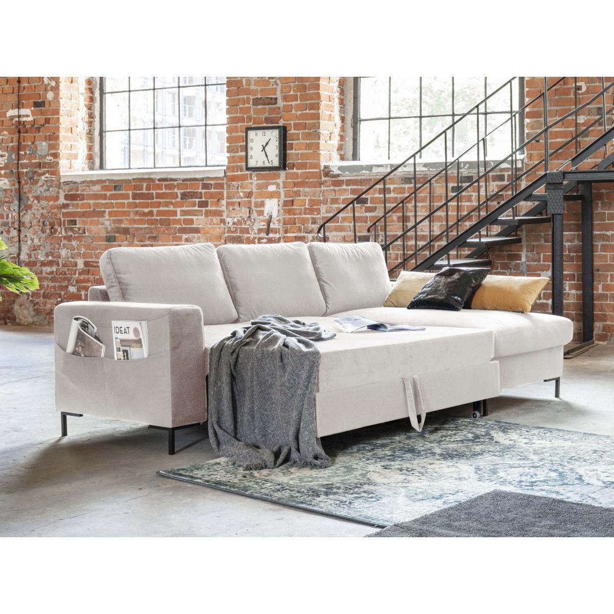 BEST MOBILIER Lilly - canapé d'angle droit - 4 places - convertible avec coffre - en velours