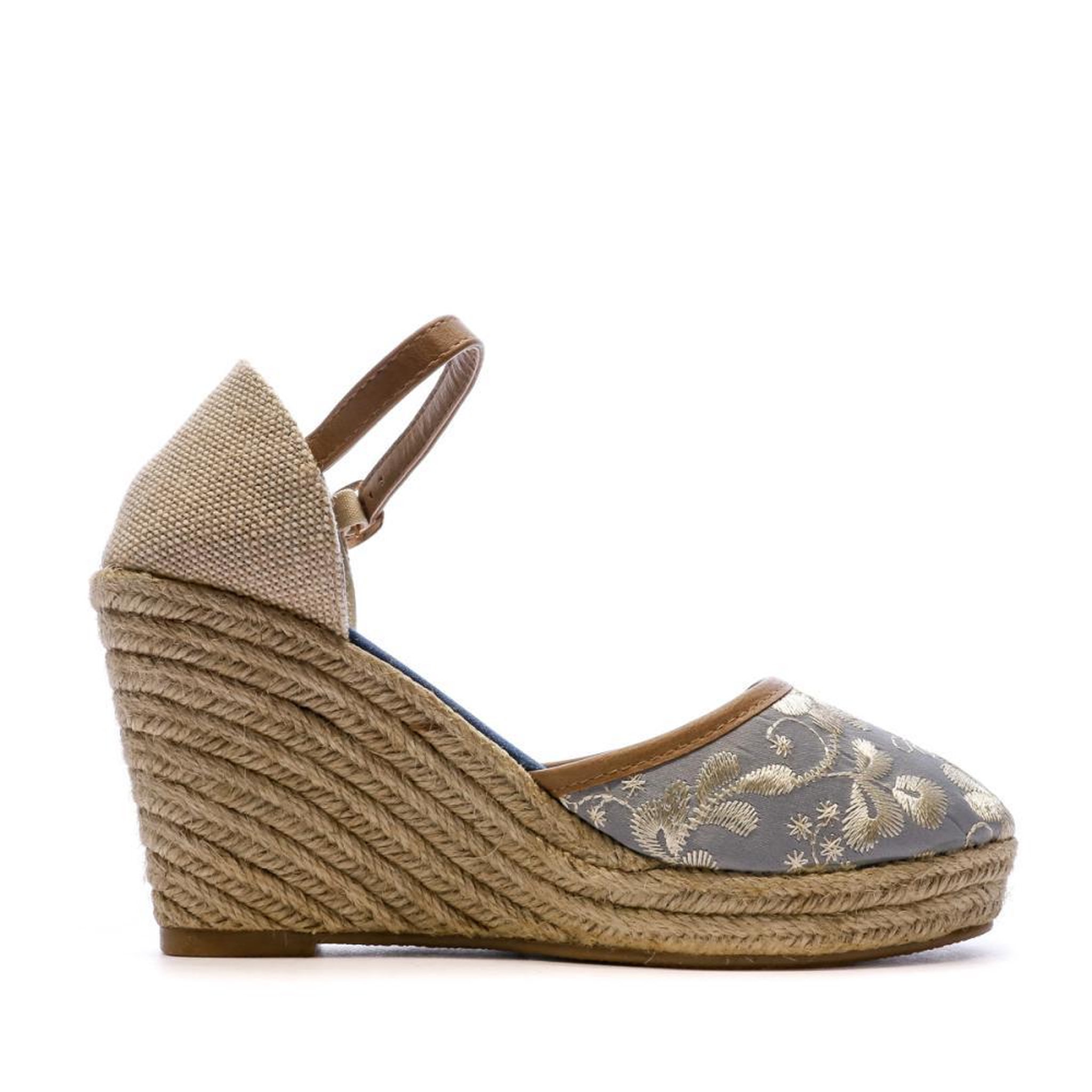Voir la diapositive 2 : BEPPI Sandales Compensées Bleu/Fleurs Femme Beppi