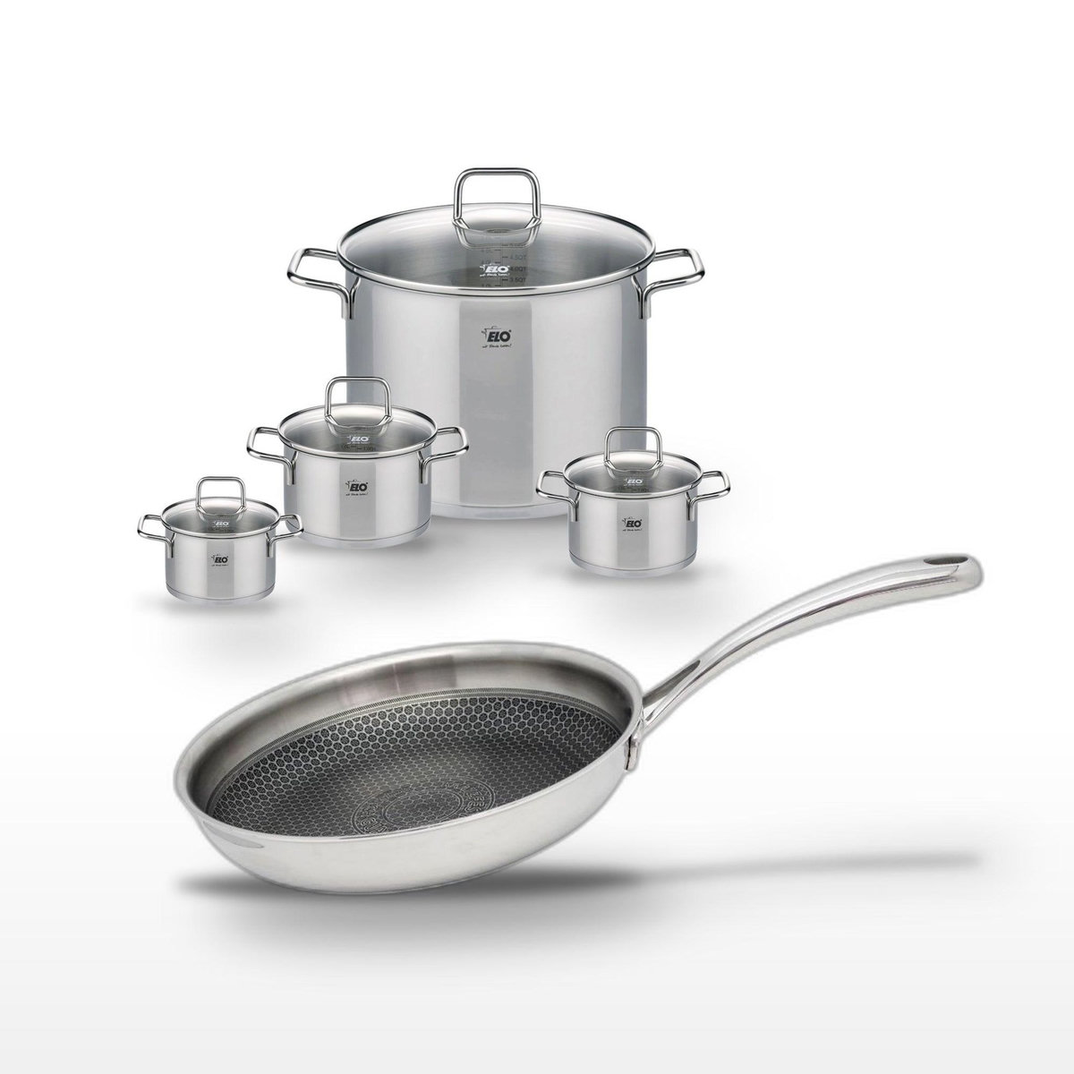 ELO Lot Poêle 28 cm Elo Relief Evolution & 4 Faitouts Elo Citrin