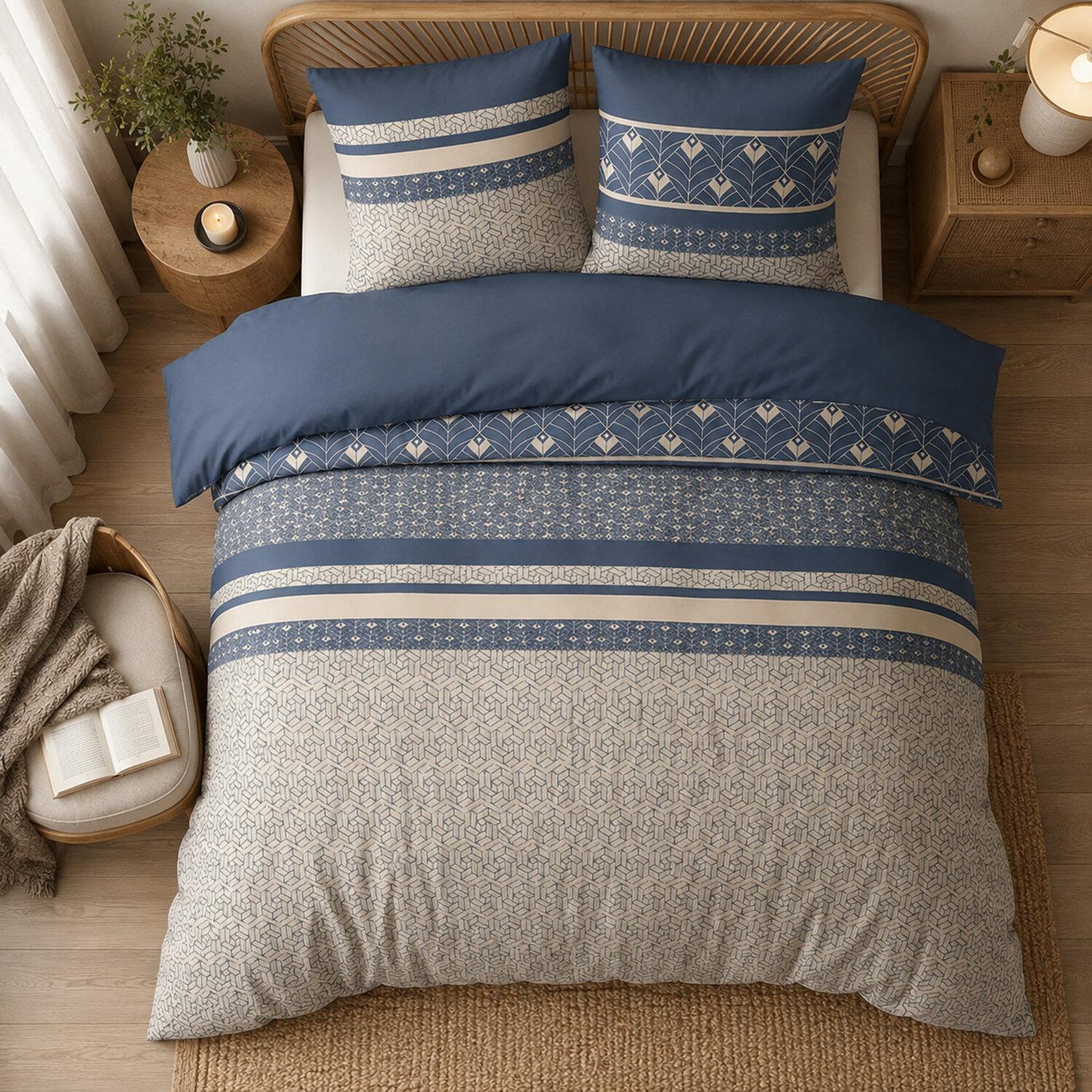Voir la diapositive 3 : ATELIER DU COTON Parure housse de couette en coton 57 fils havril