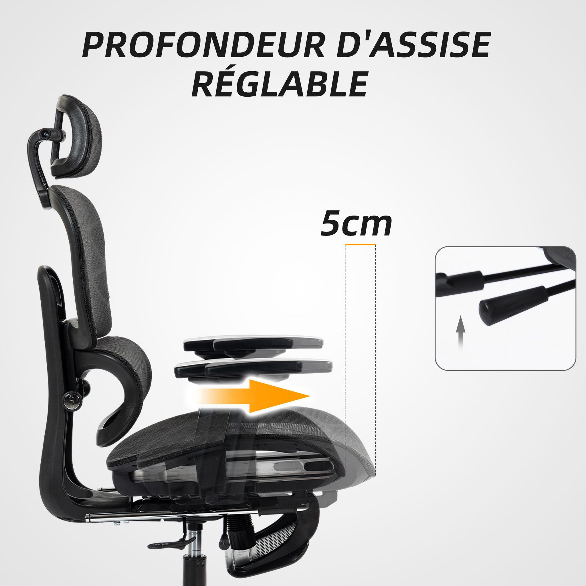 Voir la diapositive 6 : HOMCOM Fauteuil de bureau ergonomique grand confort entièrement réglable tissu maille noir