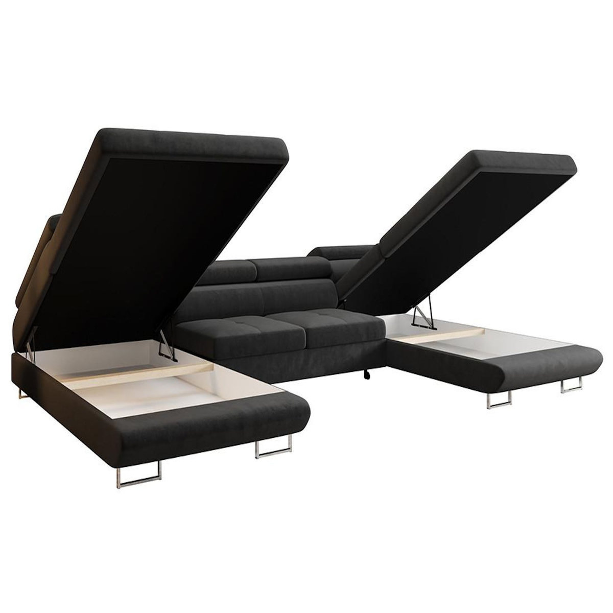 BEST MOBILIER Ayden - canapé panoramique en u 7 places convertible avec coffre et têtières réglables en tissu