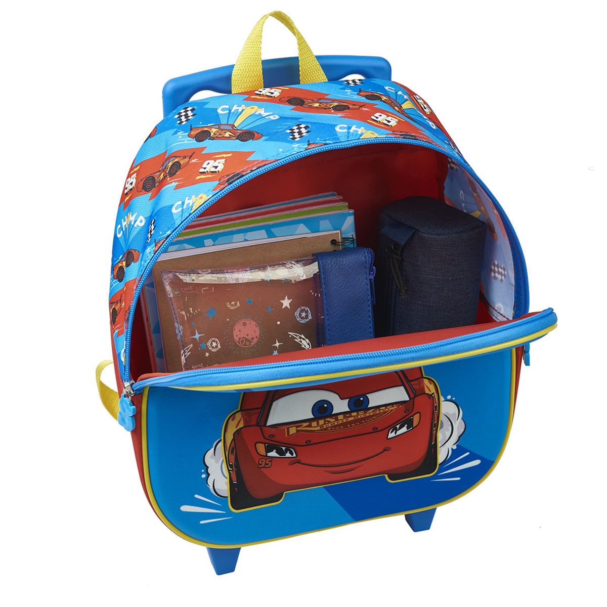 DISNEY Sac maternelle à roulettes bleu Cars