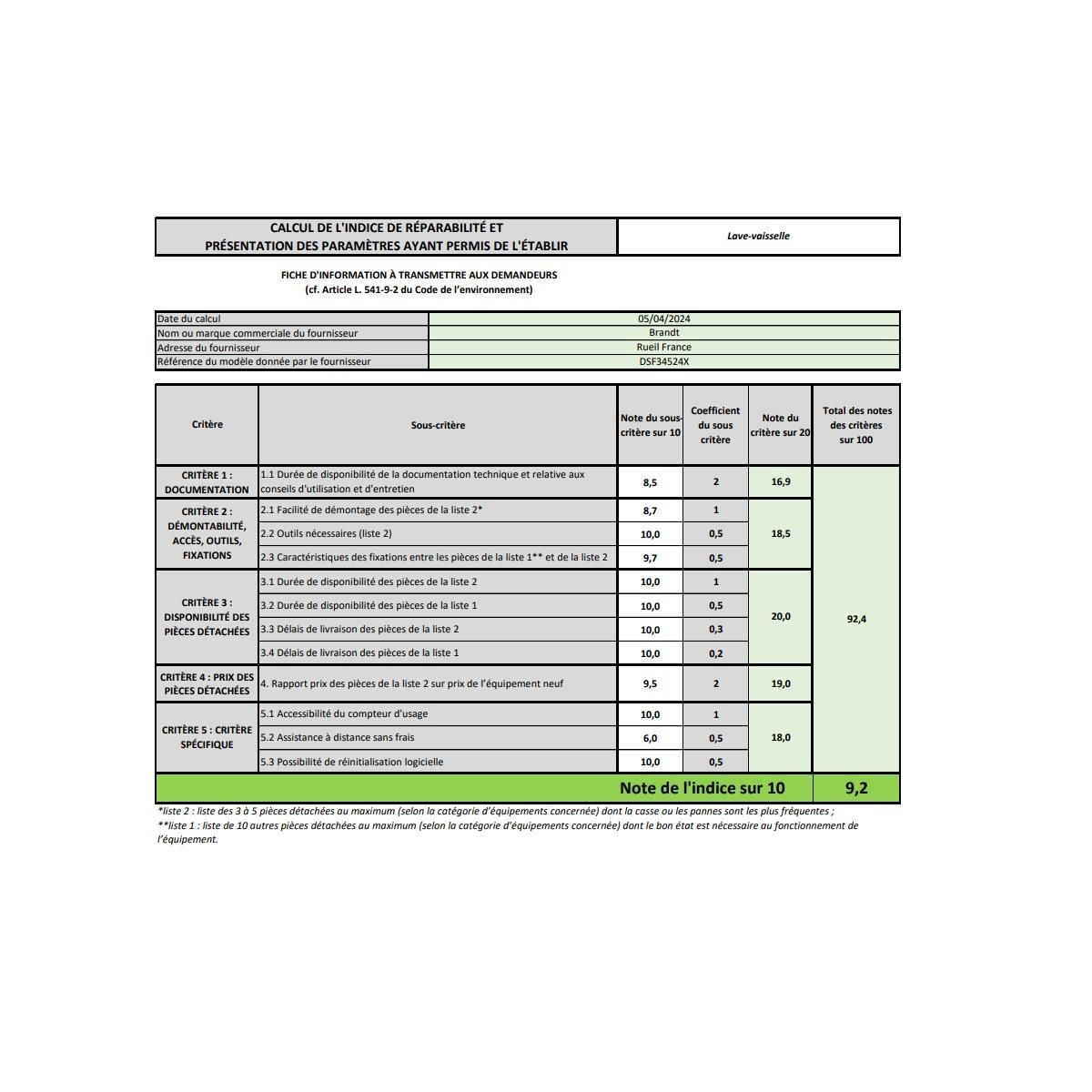 BRANDT Lave-vaisselle 60cm 14 couverts 44db - DSF34524X