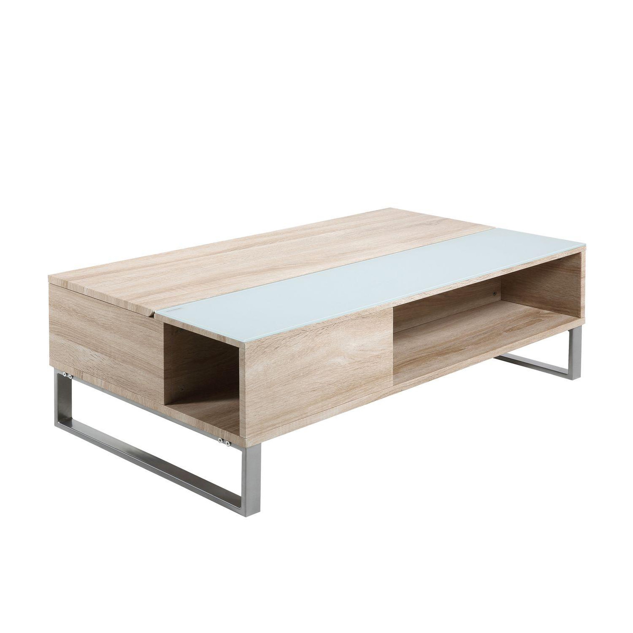Voir la diapositive 3 : TOILINUX Table basse azéla en verre et mdf avec plateaux relevable