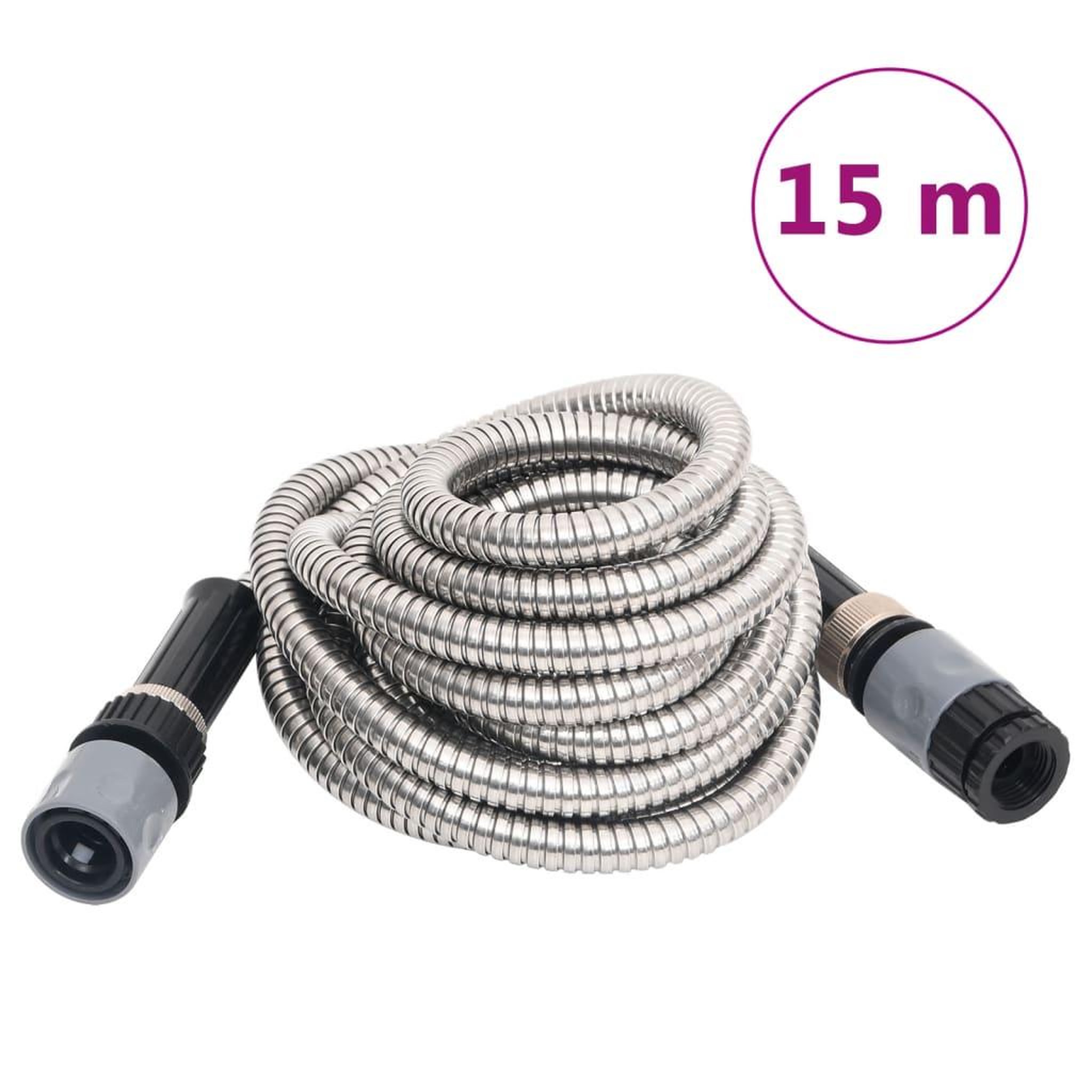 VIDAXL Tuyau d'arrosage et buse de pulverisation argente 0,6  15m inox