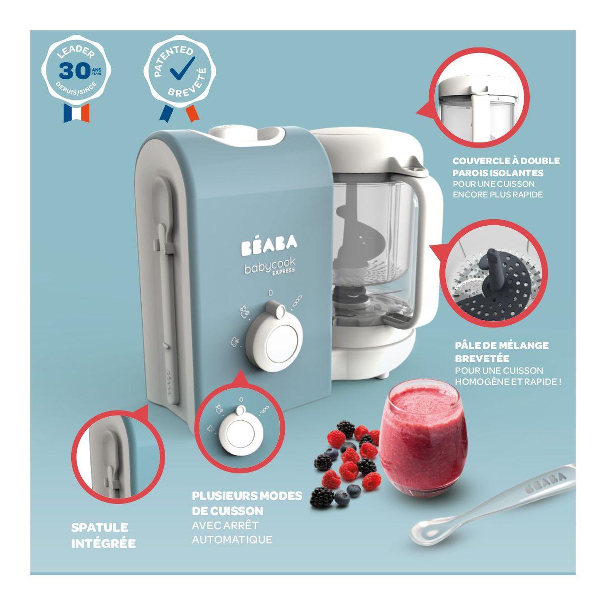 Voir la diapositive 5 : BEABA Mixeur cuiseur bébé babycook express -bleu baltique