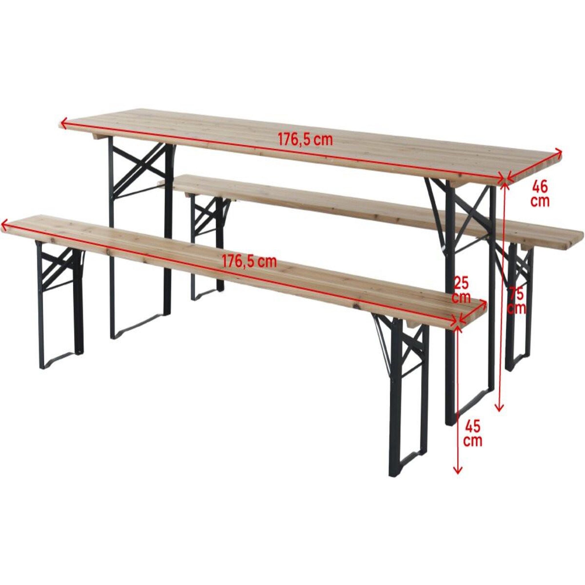 Voir la diapositive 3 : Habitat et Jardin Table de jardin brasserie pliante avec 2 bancs   lisbonne   - 176 x 46 x 75 cm -  marron