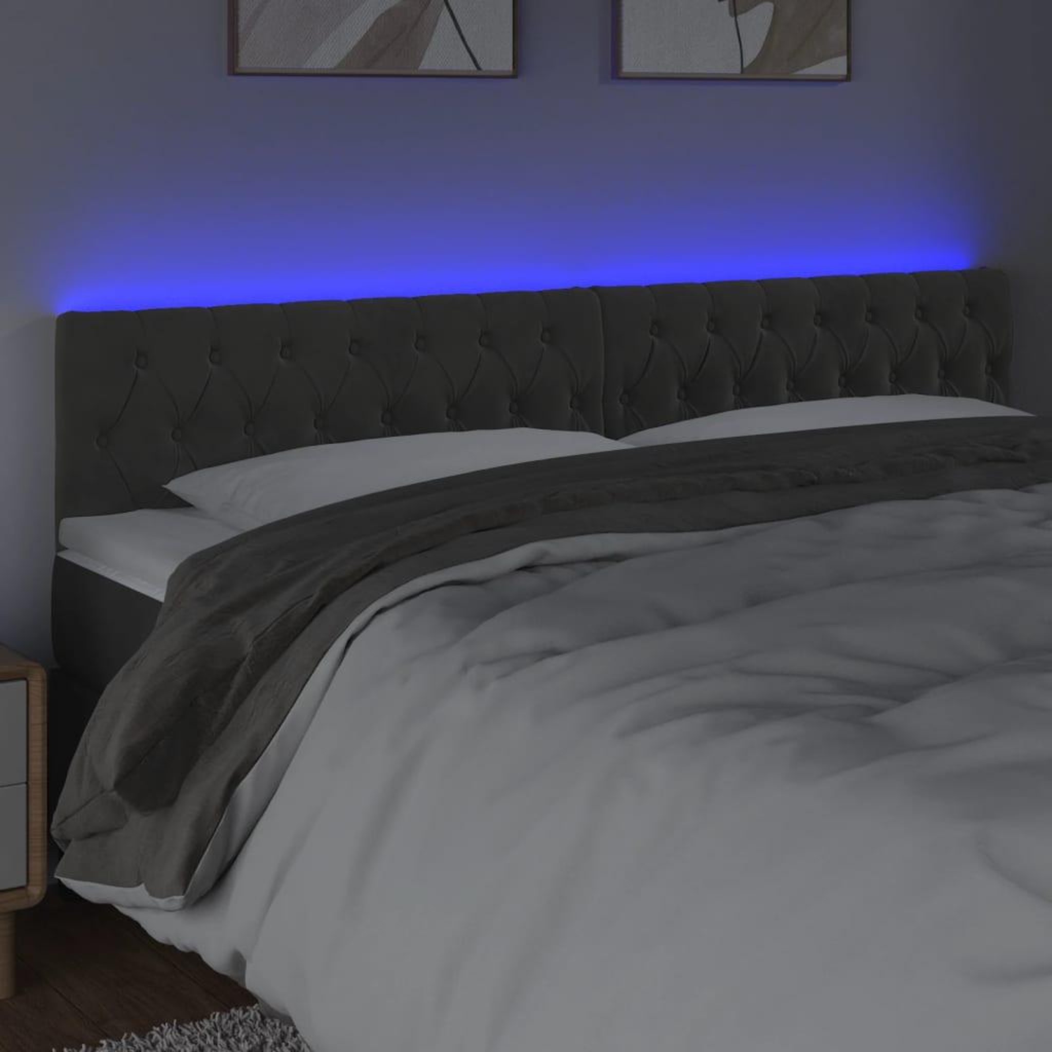 Voir la diapositive 3 : VIDAXL Tete de lit a LED Gris fonce 200x7x78/88 cm Velours