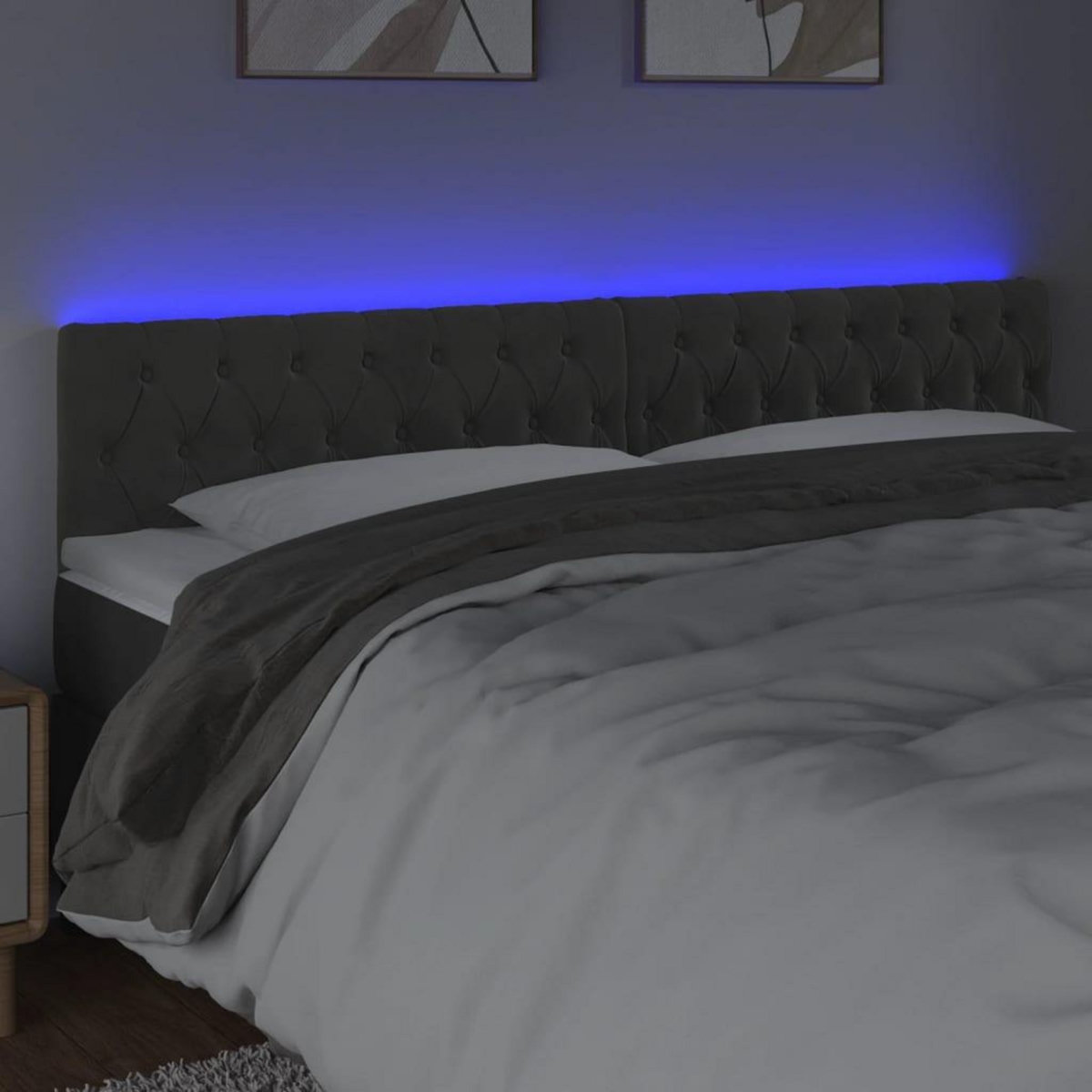 VIDAXL Tete de lit a LED Gris fonce 200x7x78/88 cm Velours