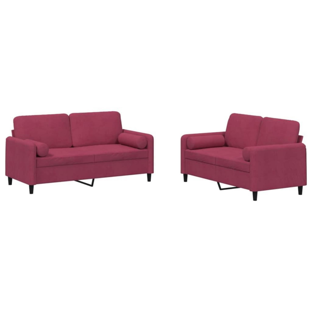 VIDAXL Ensemble de canapes 2 pcs avec coussins rouge bordeaux velours