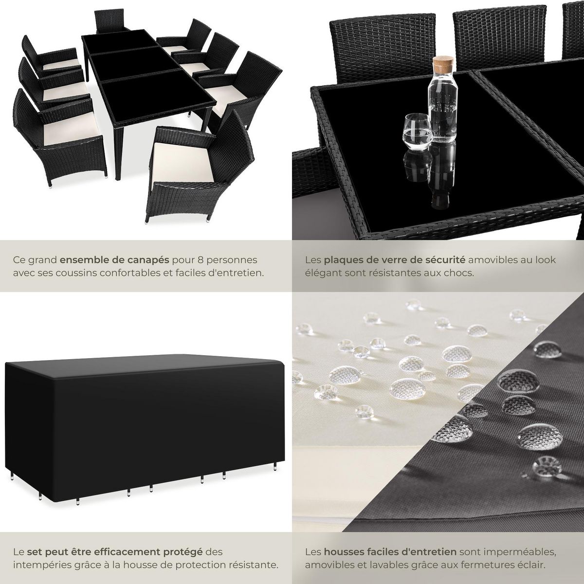 tectake Salon de jardin avec cadre en aluminium noir