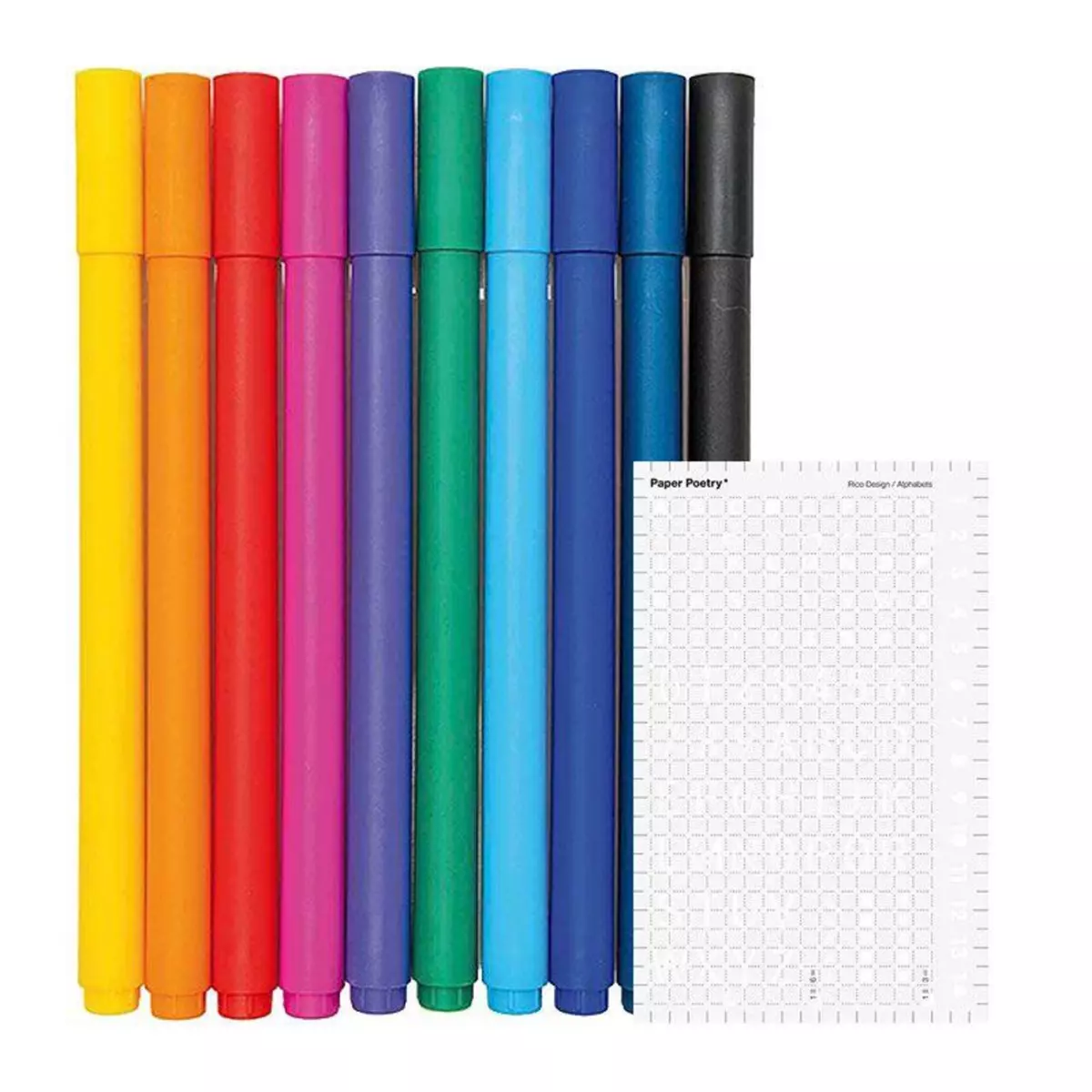 RICO DESIGN 10 stylos gel fin 0,4 mm + Pochoir lettres et chiffres