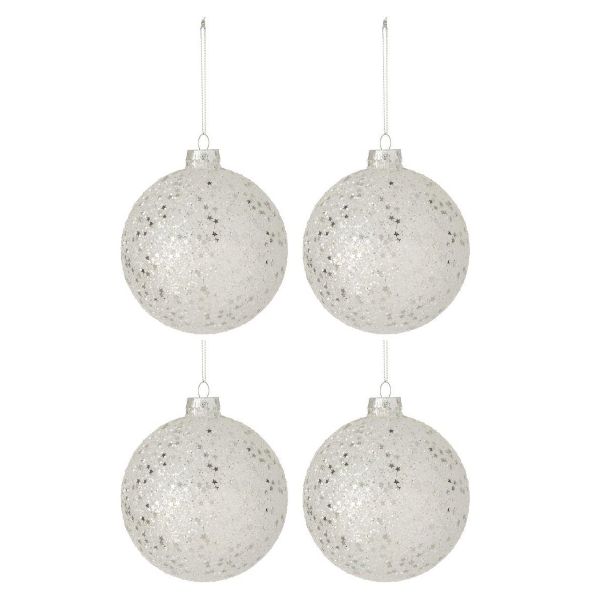 J-LINE Lot de 4 Boules de Noël  Étoiles  12cm Argent