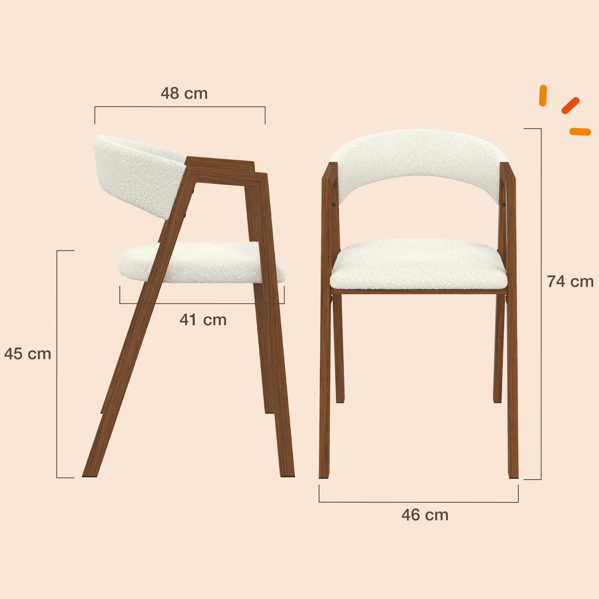 Voir la diapositive 4 : ID MARKET Lot de 6 chaises CAMILLE en métal effet noyer et tissu bouclette avec accoudoirs