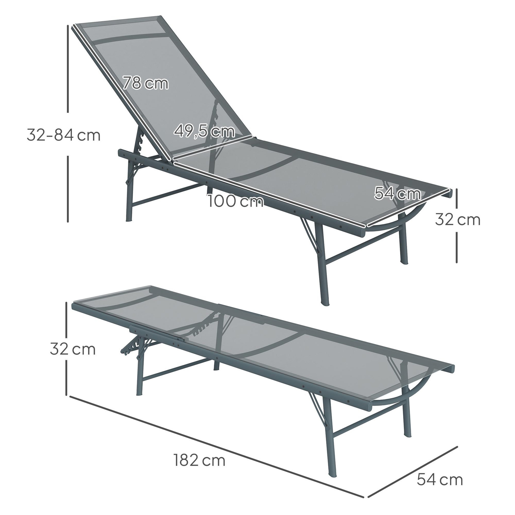 Voir la diapositive 3 : OUTSUNNY Lot de 2 bains de soleil transats inclinables pliables métal époxy textilène gris