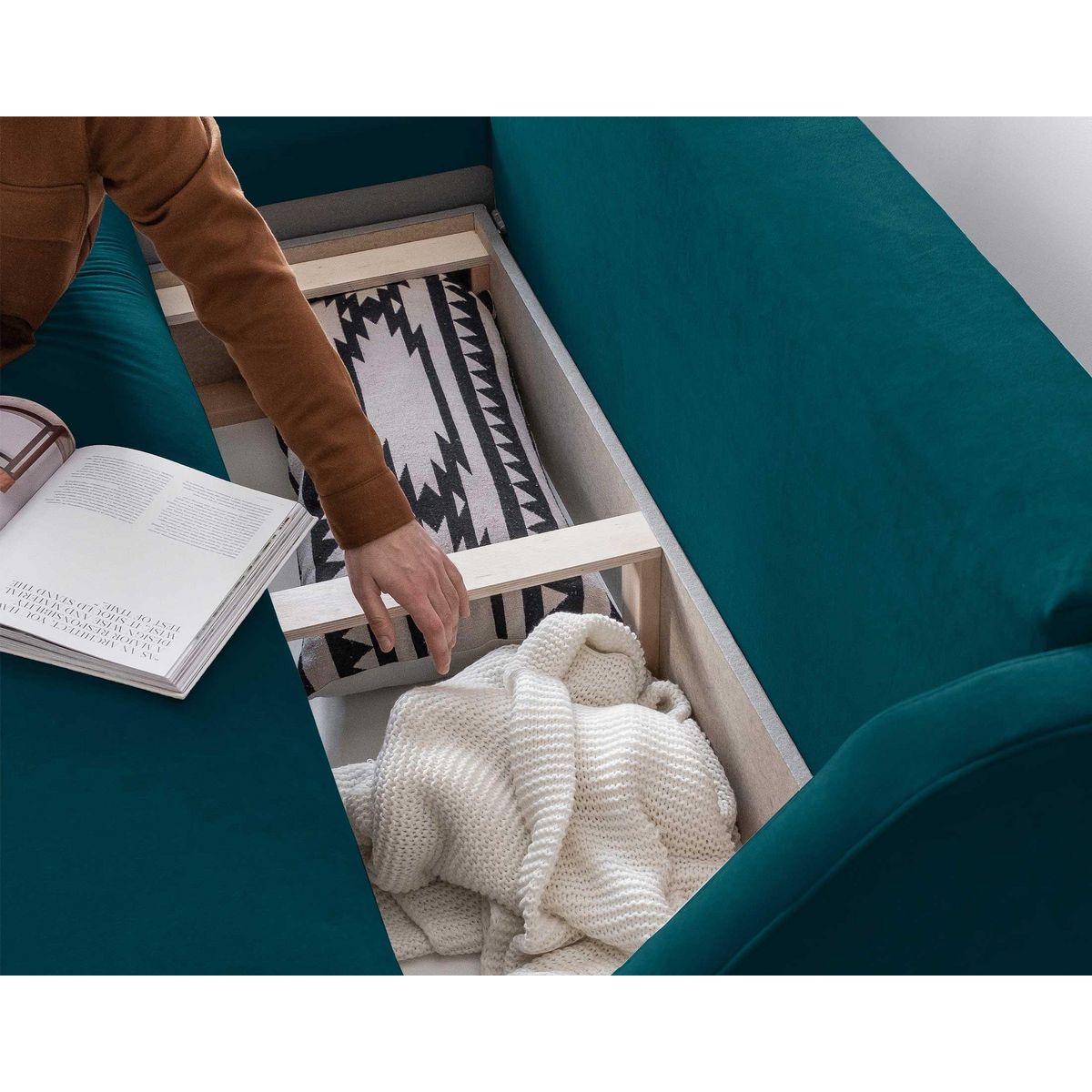 BEST MOBILIER Royal - canapé d'angle gauche - 4 places - convertible avec coffre - en velours