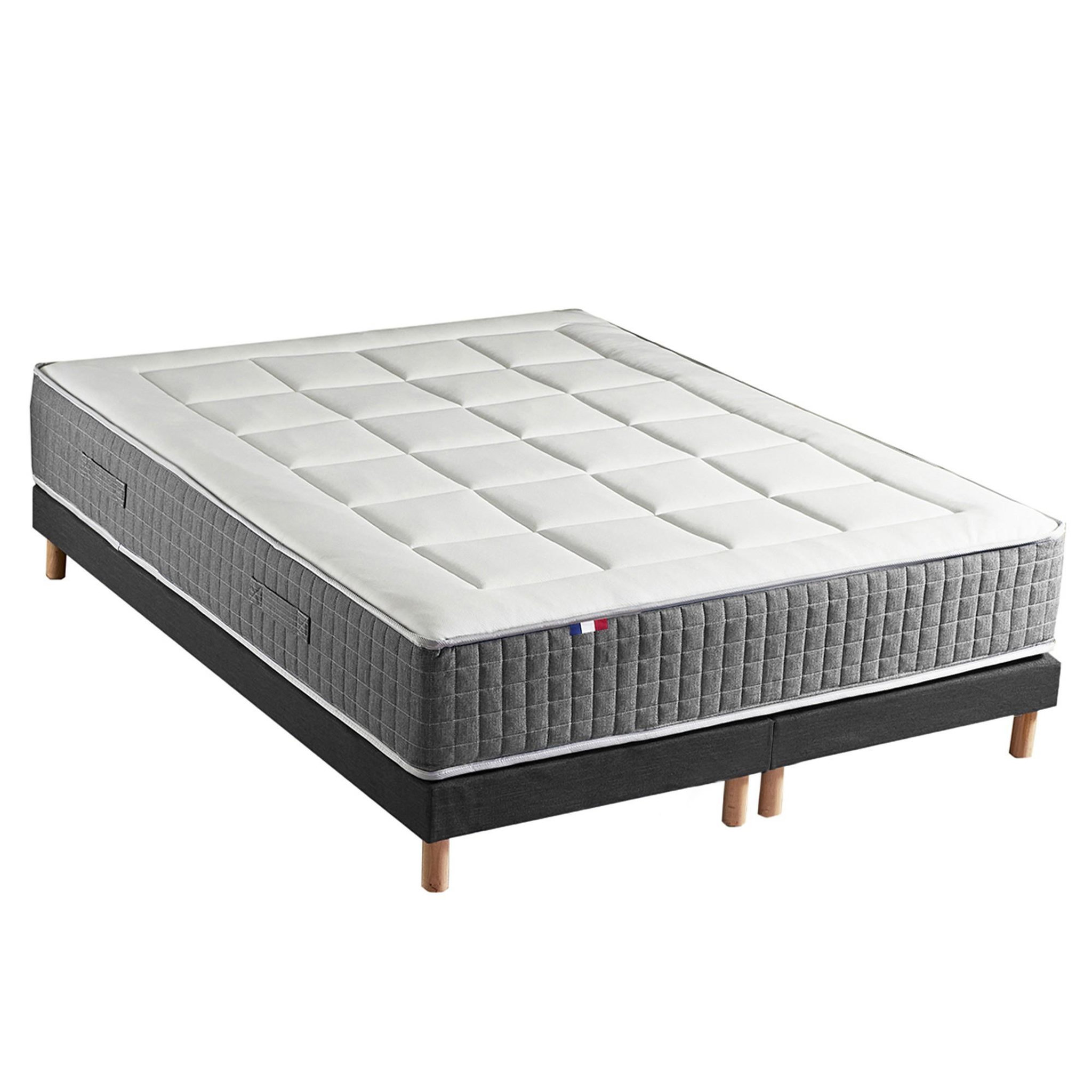 Voir la diapositive 2 : IDLITERIE Ensemble Matelas Ressort 7 zones H.28cm + Sommier Fabriqué en France MAX