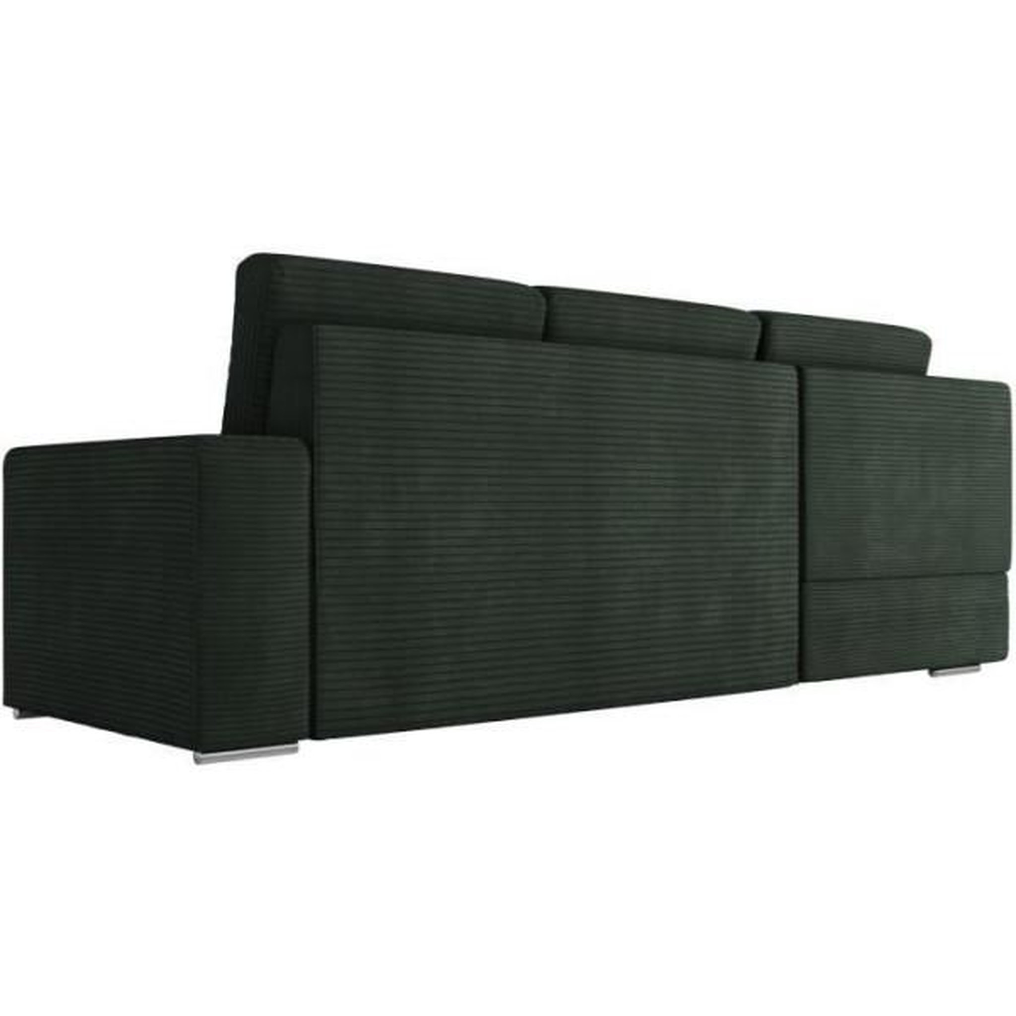 Voir la diapositive 6 : LOUNGITUDE Canapé d'angle gauche 3 places convertible ADEN avec coffre en velours côtelé - Vert foncé - L246 x P174 x H96cm - LOUNGITUD