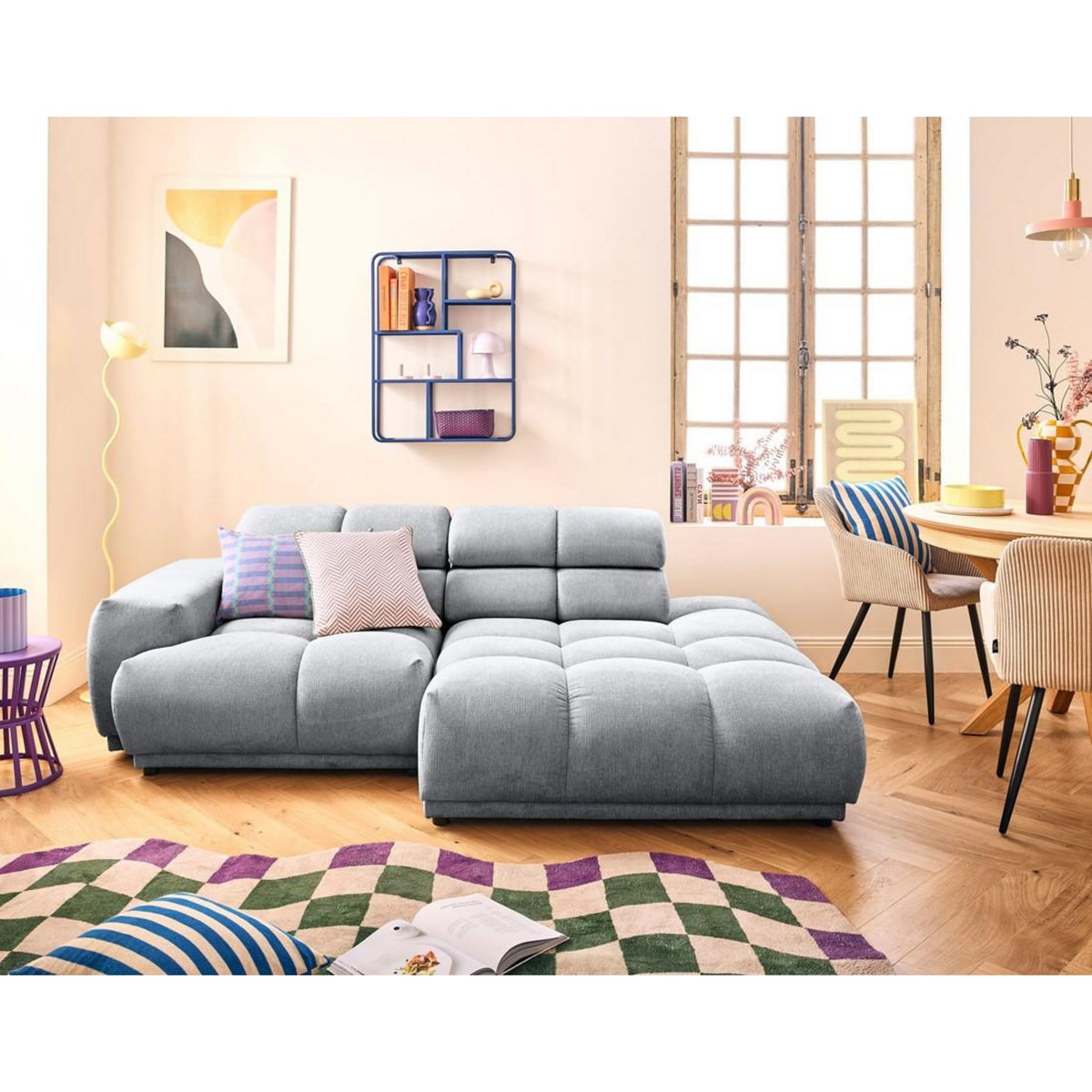 LISA DESIGN Matera - canapé d'angle droit 3 places avec têtières réglables en tissu texturé