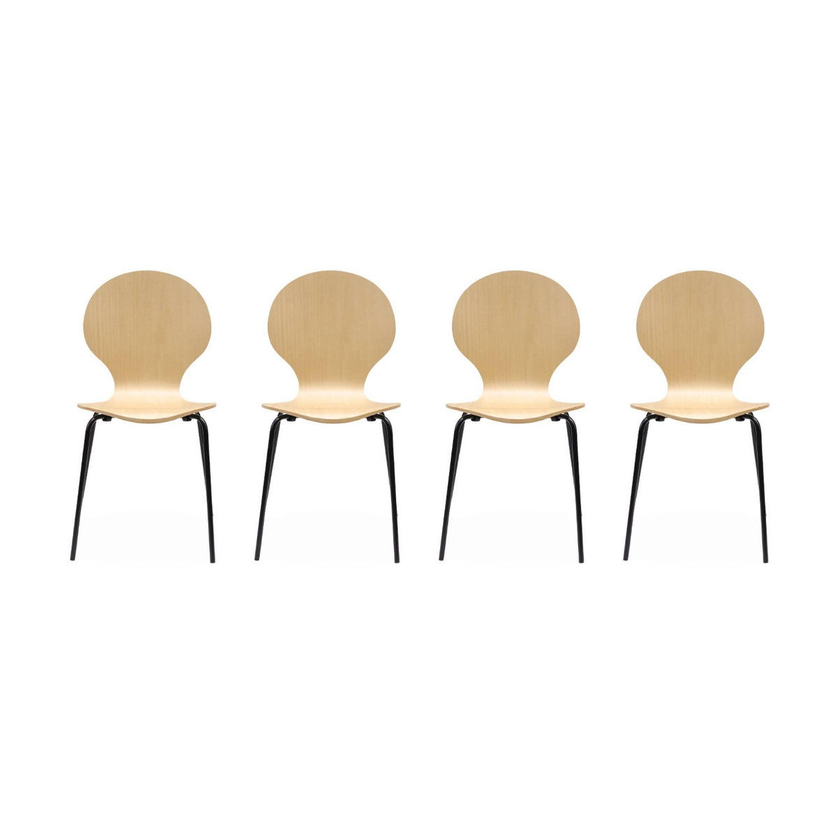 SWEEEK Lot de 4 chaises naturelles. rétro empilables. bois d'hévéa et contreplaqué. pieds en acier. Naomi. L 43 x P 48 x H 87cm