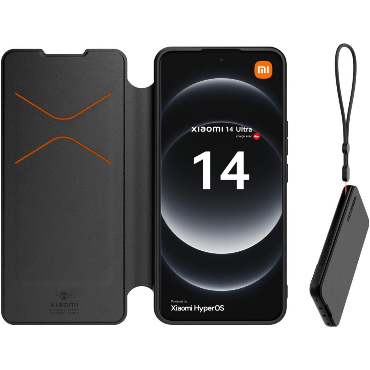 MADE FOR XIAOMI Etui Xiaomi 14 Ultra premium noir + dragonne