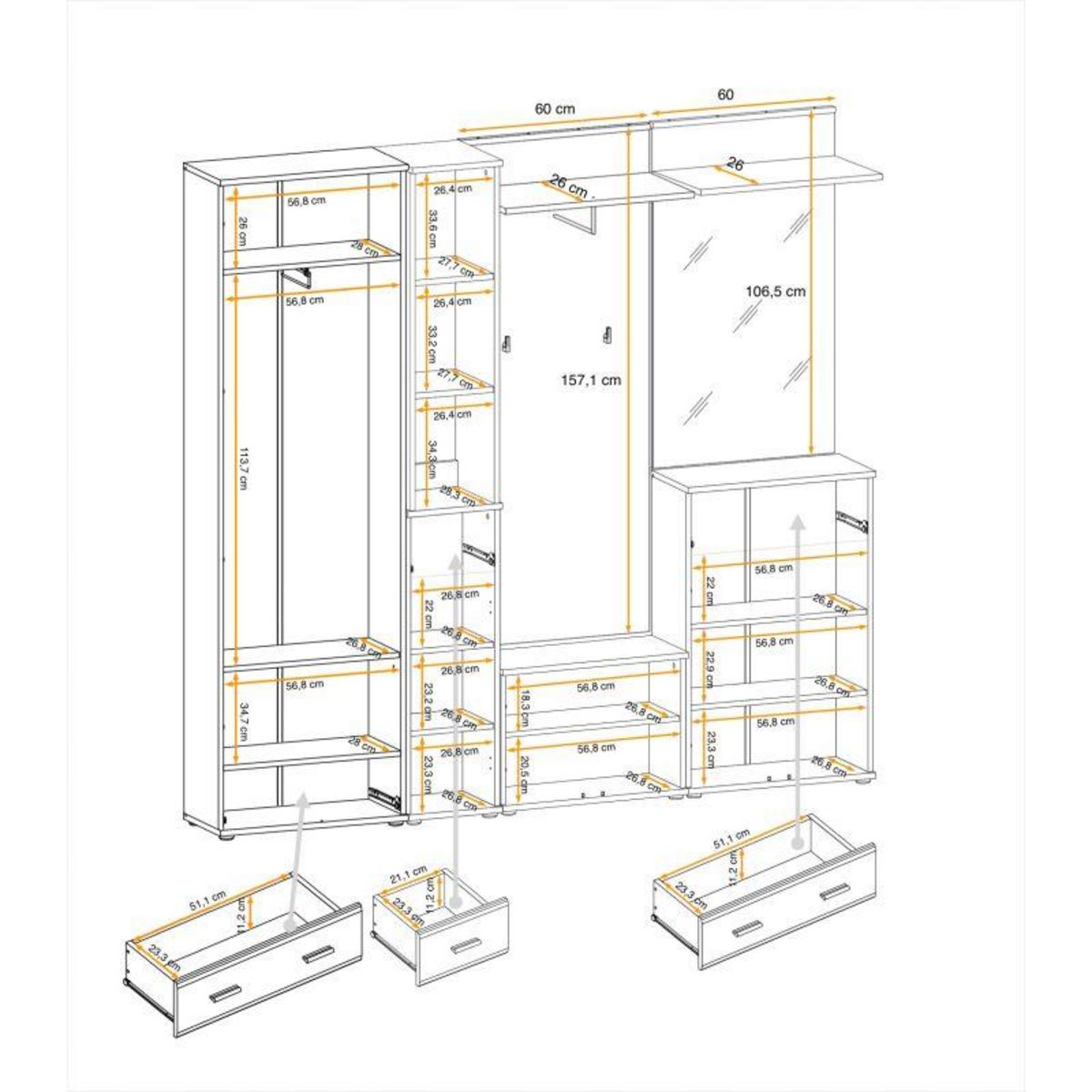 Paris Prix Ensemble Vestiaire 7P  ARMARIO IV  203cm Chêne