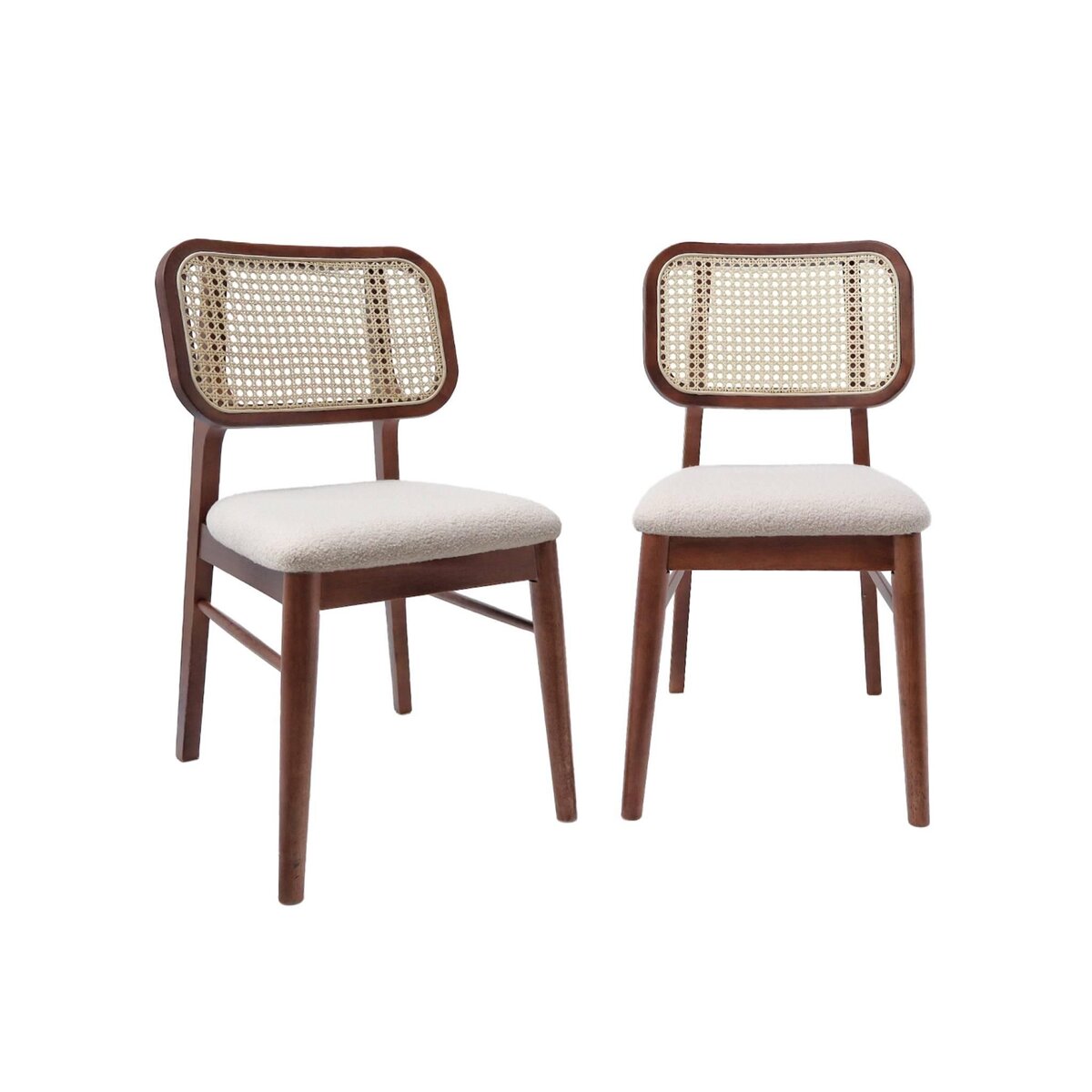 SWEEEK Lot de 2 chaises vintage bois d'hévéa cannage et bouclette Mani