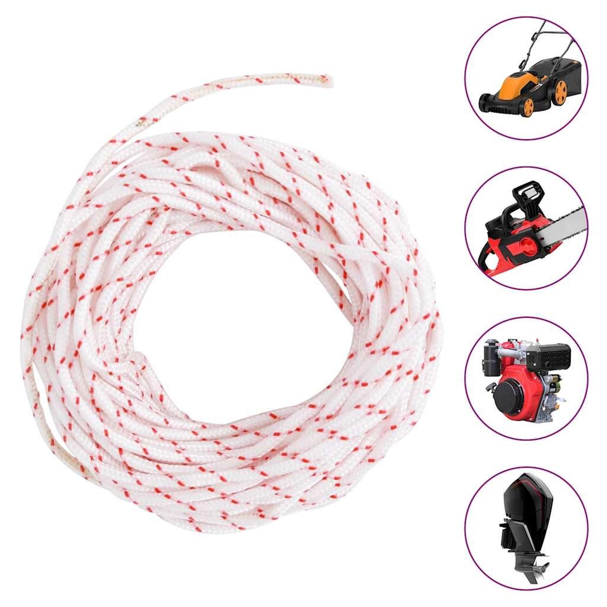 Voir la diapositive 3 : VIDAXL Cordon de demarrage a tirer blanc et rouge Ø3 mm 10 m nylon