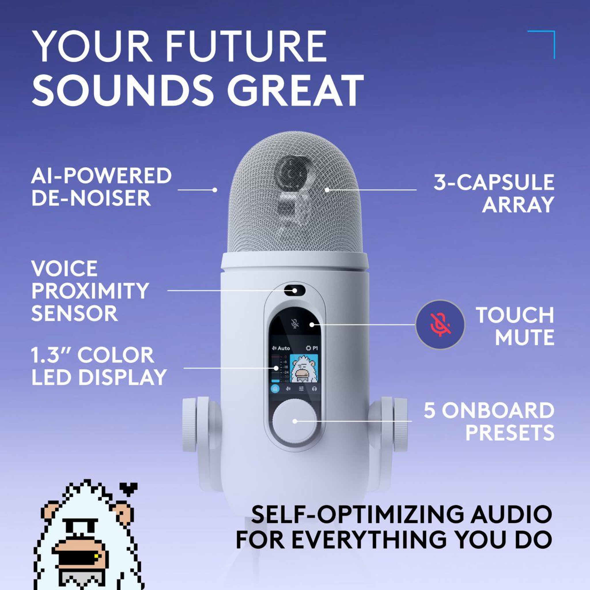 Voir la diapositive 3 : Logitech Micro Gamer Blue Yeti 2 Blanc