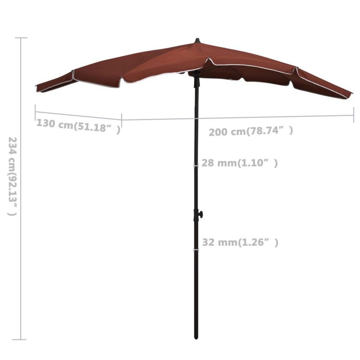 VIDAXL Parasol de jardin avec mat 200x130 cm terre cuite
