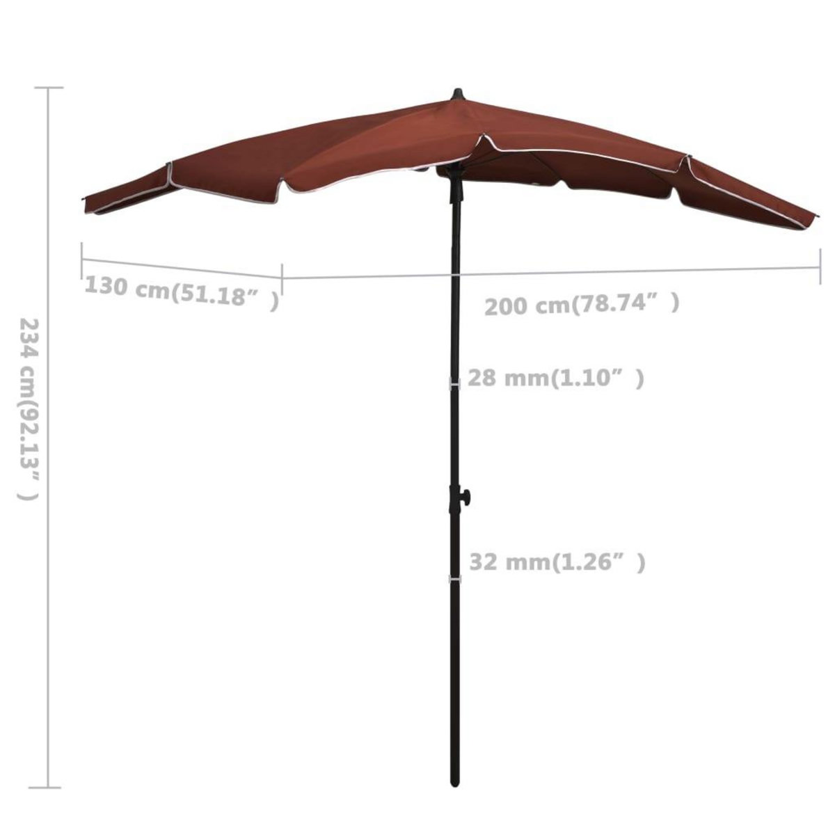 VIDAXL Parasol de jardin avec mat 200x130 cm terre cuite
